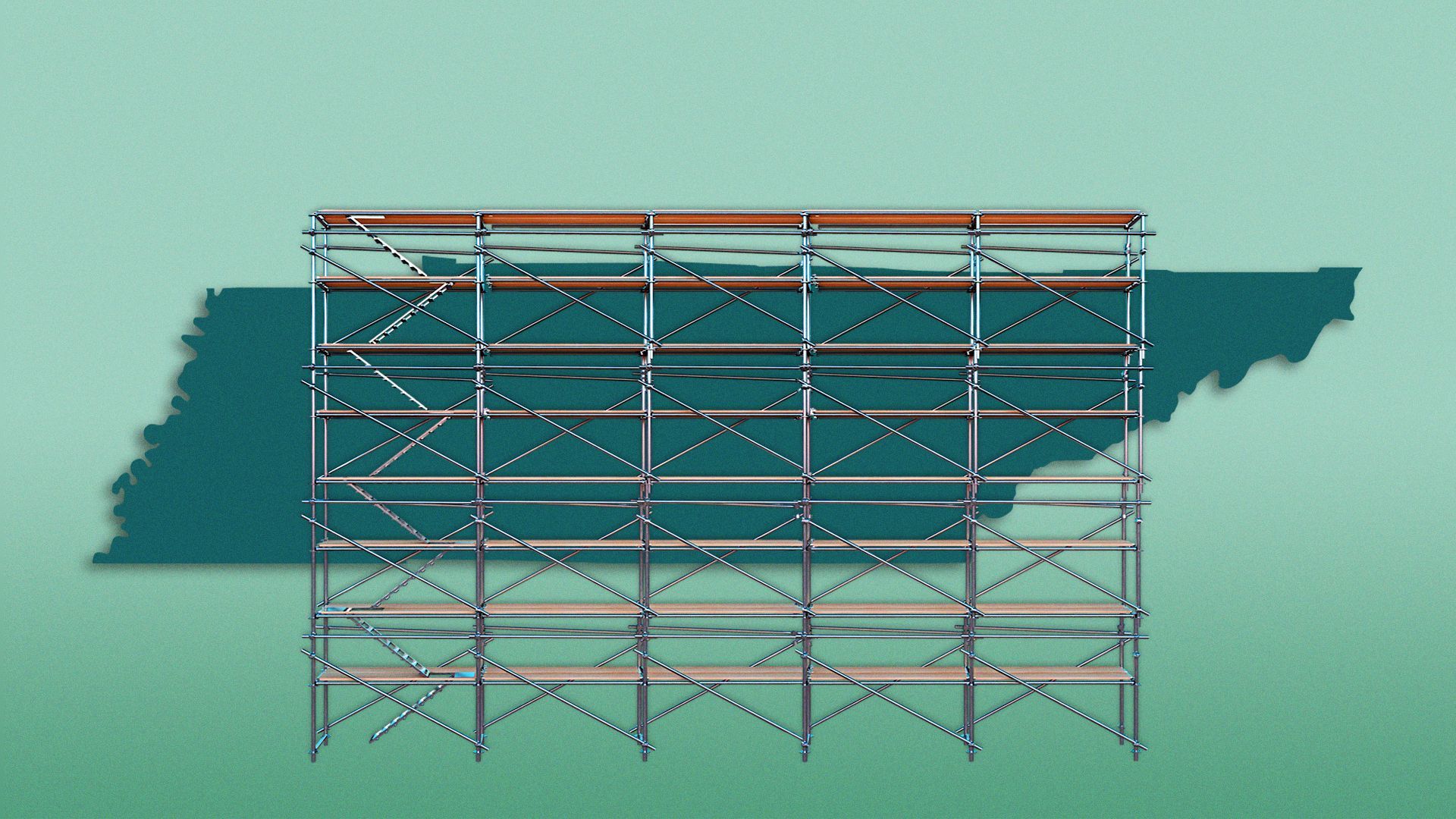 Illustration of Tennessee state surrounded by scaffolding.