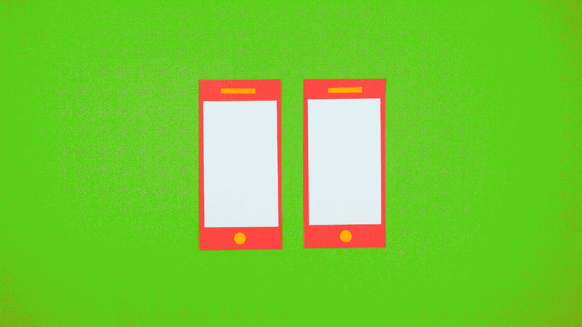 Illustration of two phones waxing and waning against a green field