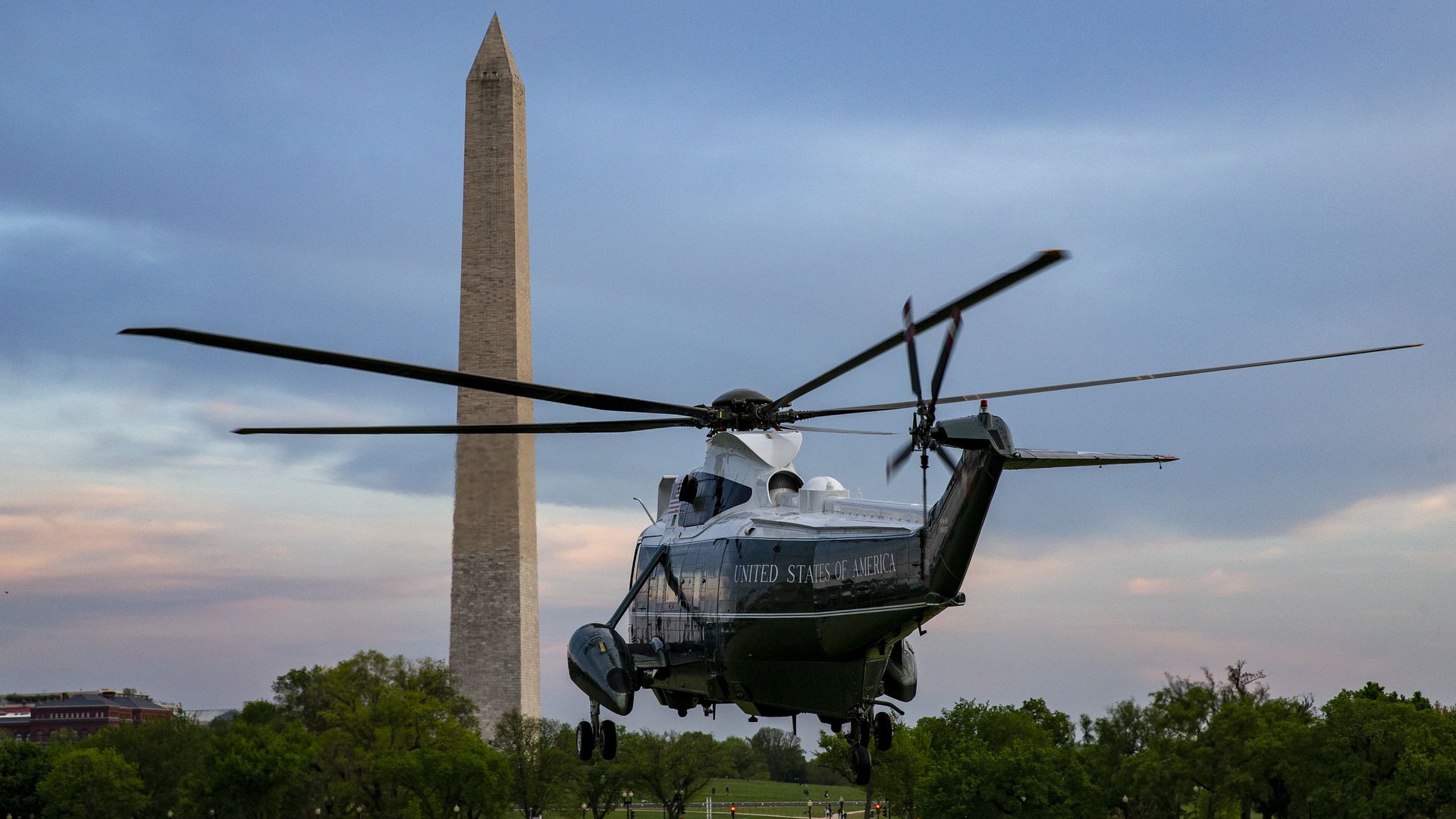 Marine One is seen passing the Washington Monument after dropping off President Biden on the Ellipse Sunday.