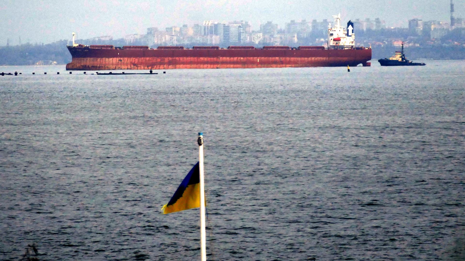 A vessel is seen in the port upon arriving under the Black Sea Grain Initiative, Odesa, southern Ukraine