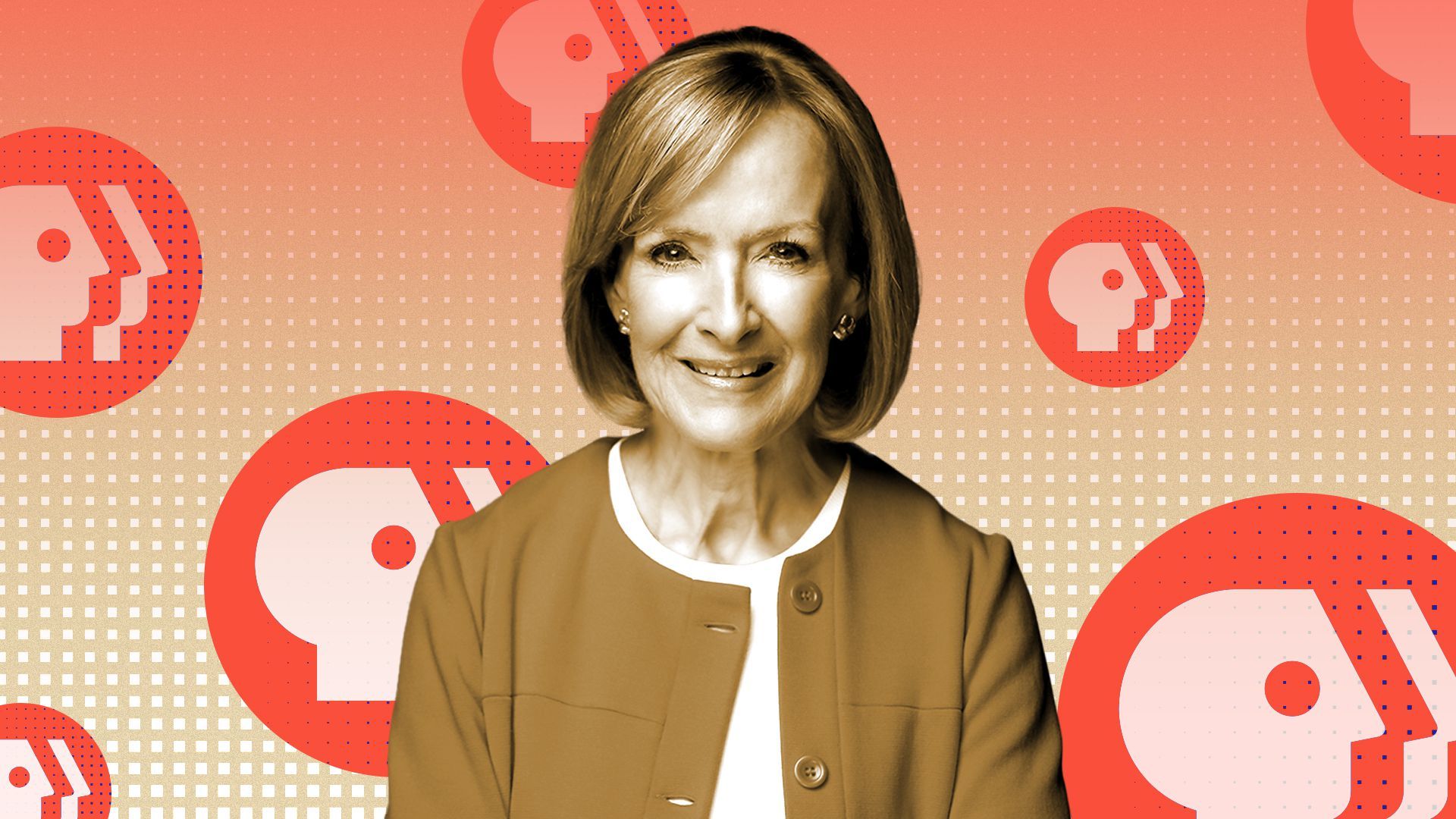 Photo illustration of Judy Woodruff with the PBS logo.