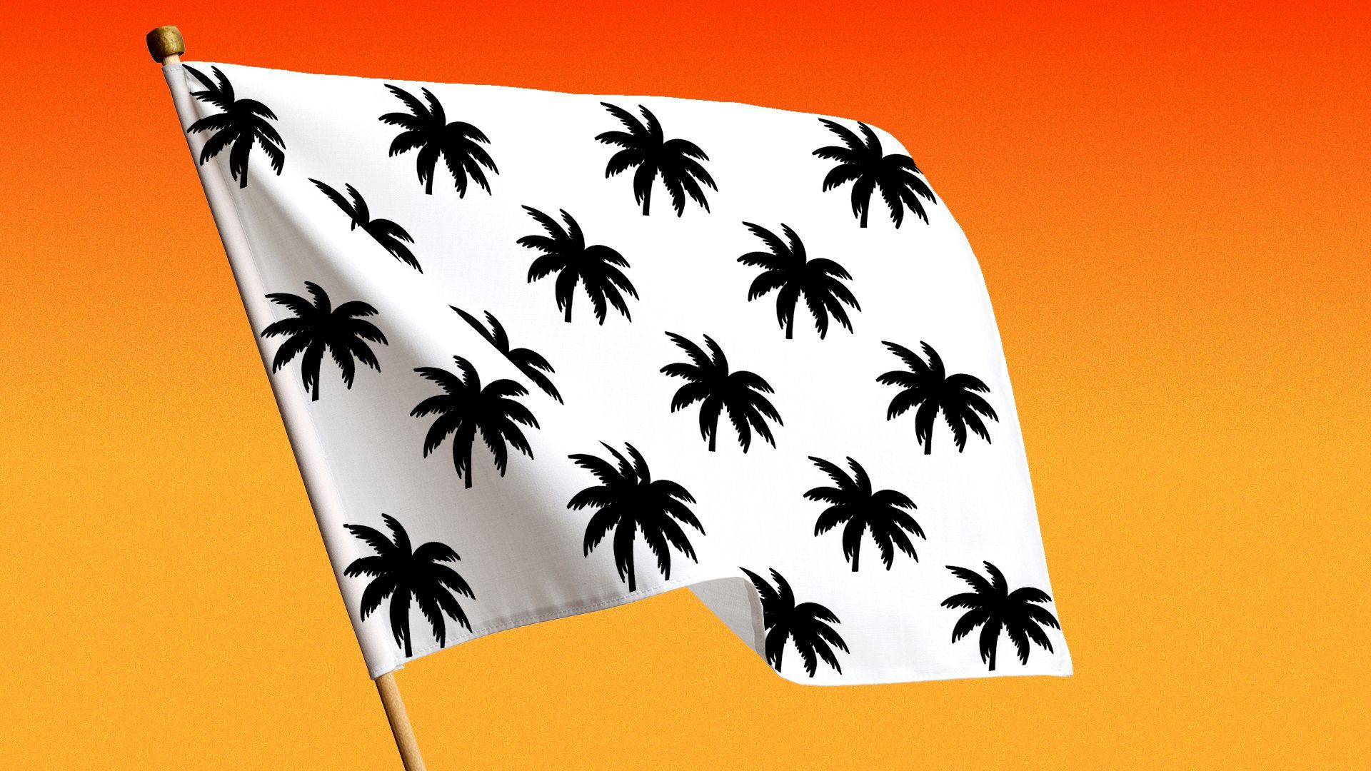 Illustration of a checkered racing flag with palm tree shapes in place of black squares