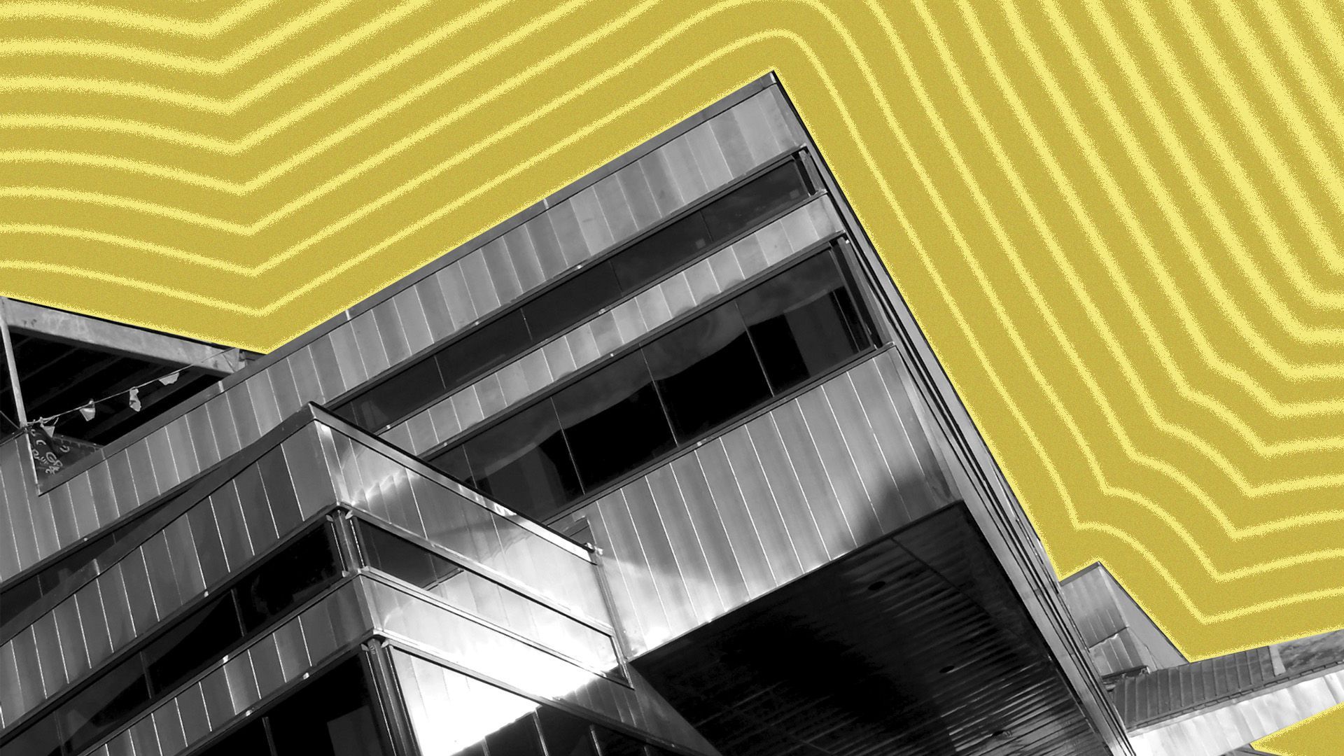 Illustration of Austin City Hall with lines radiating from it.