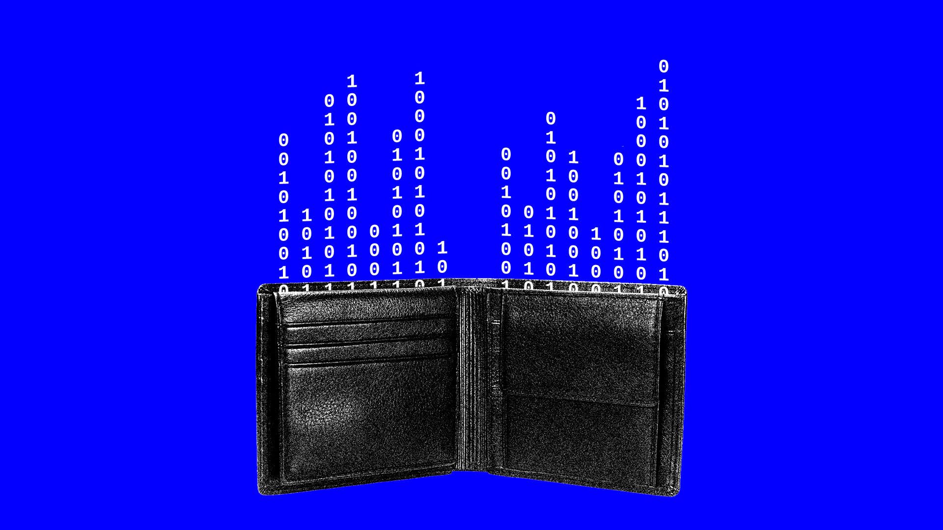 Wallet with numbers coming out of it.