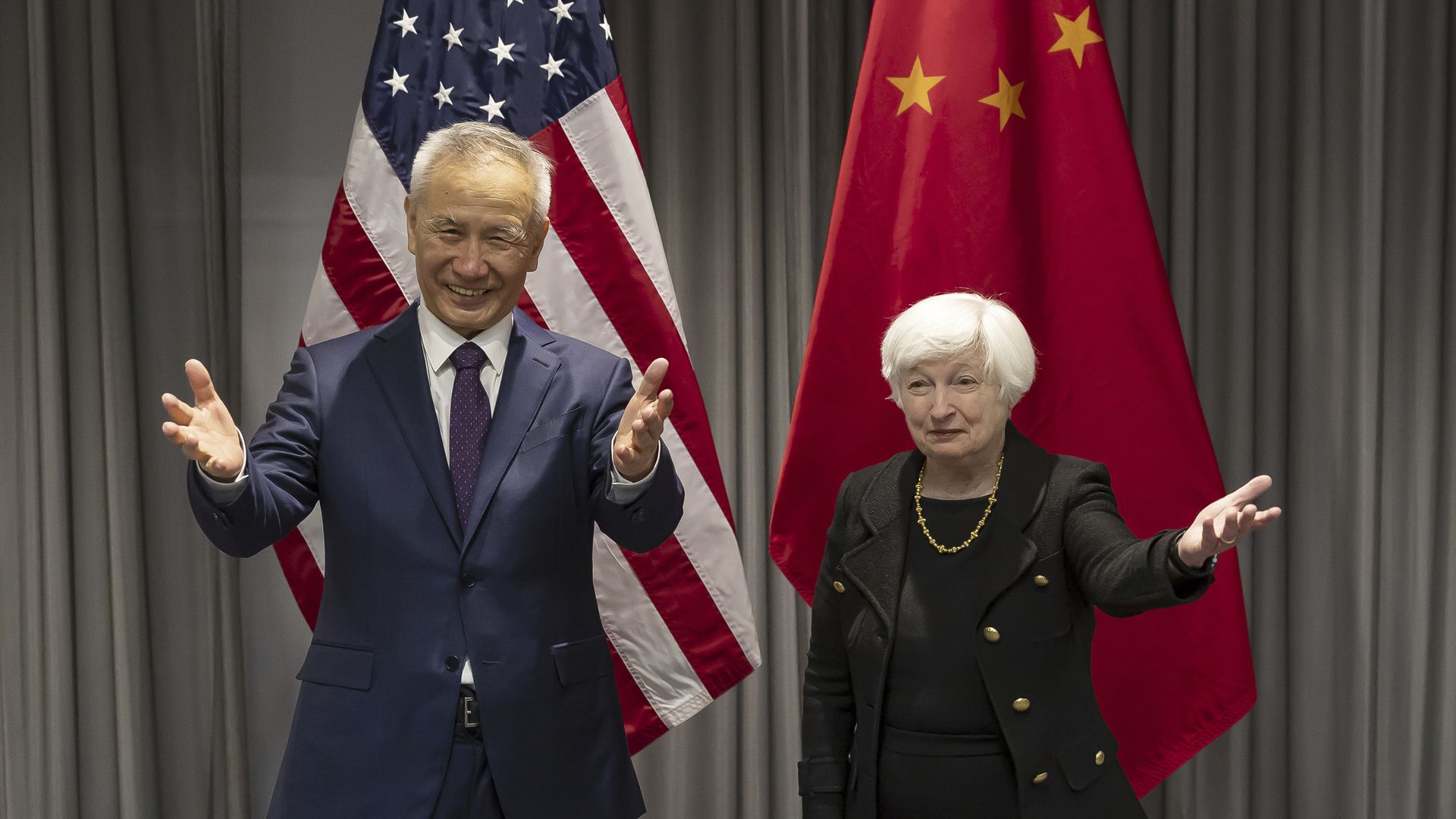 Treasury Secretary Janet Yellen meets China Vice Premier Liu He in Zurich, Switzerland, today. Photo: Michael Buholzer/Keystone via AP