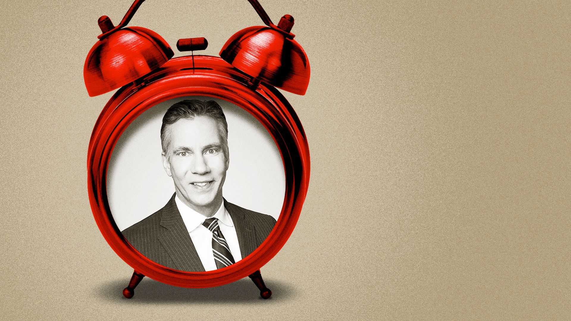 Photo illustration collage of Jim Sciutto inside a red alarm clock.
