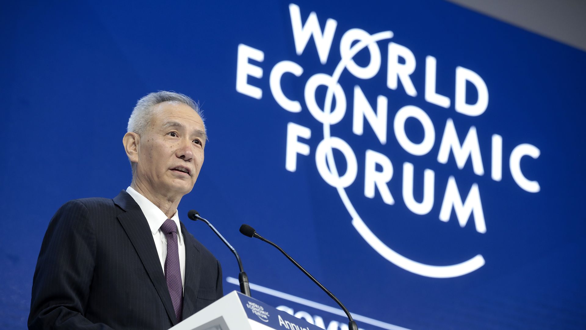 Liu He, director of the central leading group of the Communist Party of China, speaks during a special session on day two of the World Economic Forum