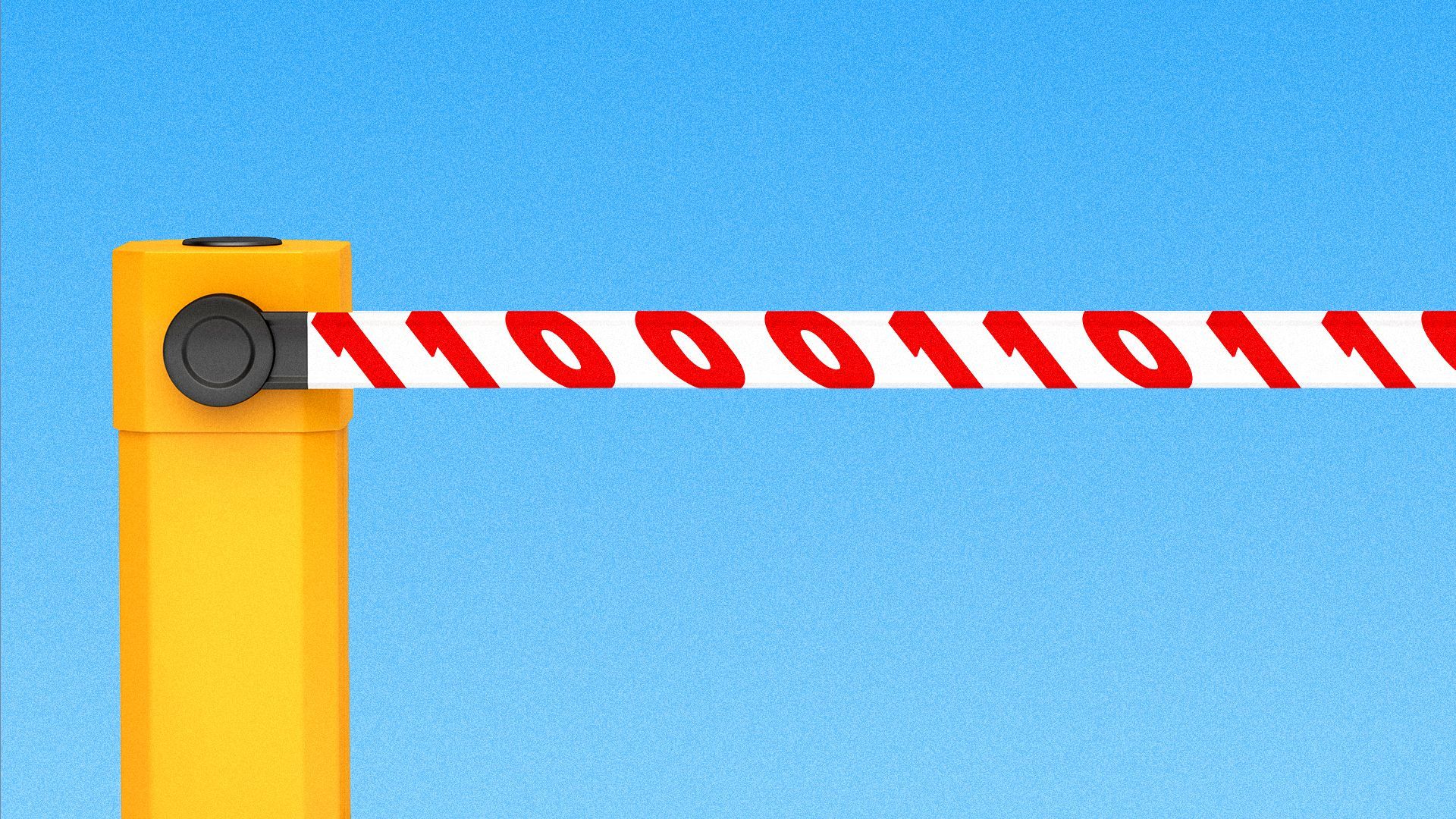 an illustration of a toll entrance barrier with binary code as the caution stripes