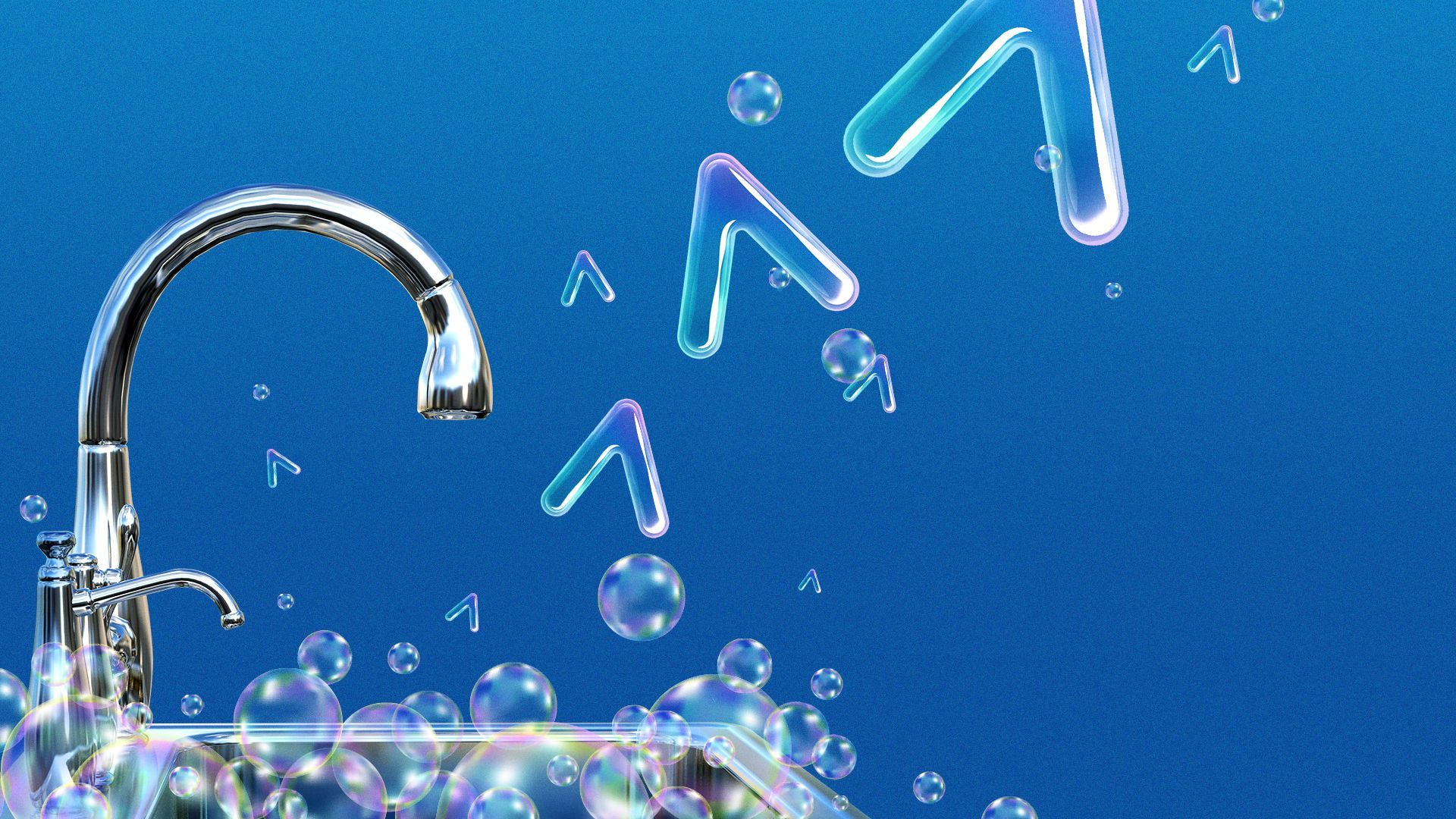 Illustration of a sink full of bubbles, and A shaped bubbles floating away.