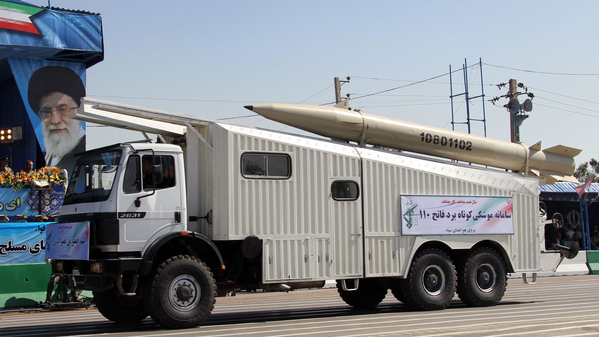 A military truck parades the surface-to-surface Fateh 110 during an annual military parade which marks Iran's eight-year war with Iraq, in the capital Tehran on September 22, 2010.
