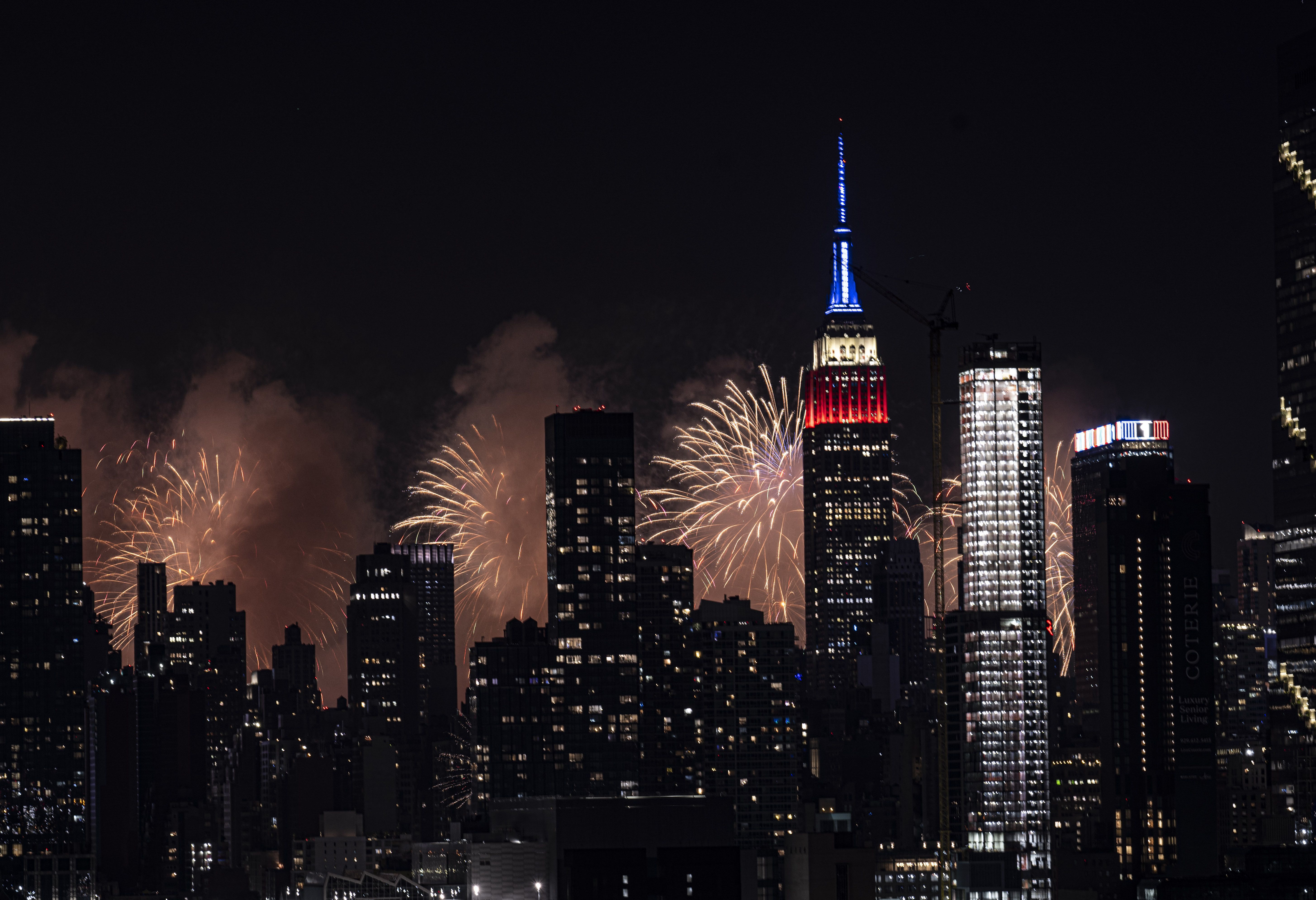 Independence day of USA is celebrated with fireworks near the Empire State building in New York, United States on July 04, 2023.