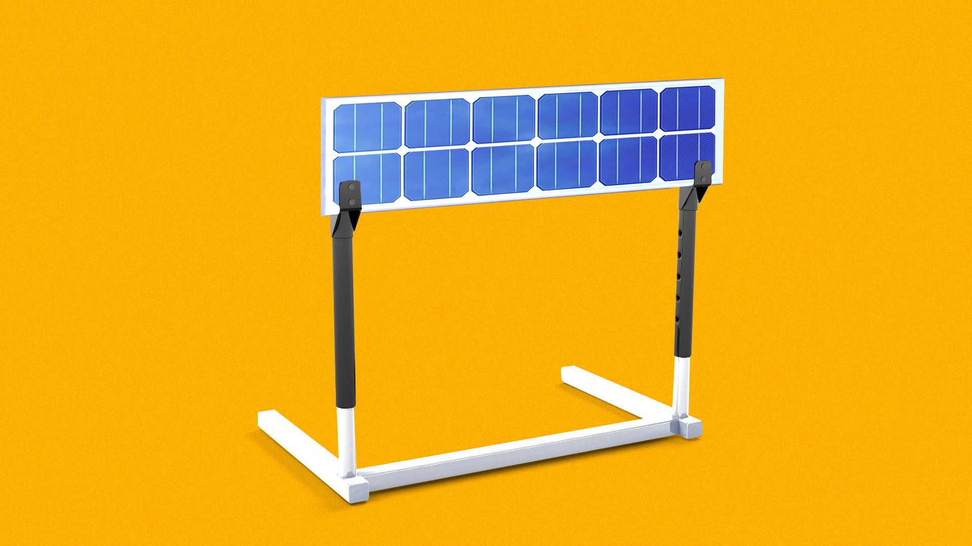 Illustration of a hurdle with a thin solar panel as the bar. 