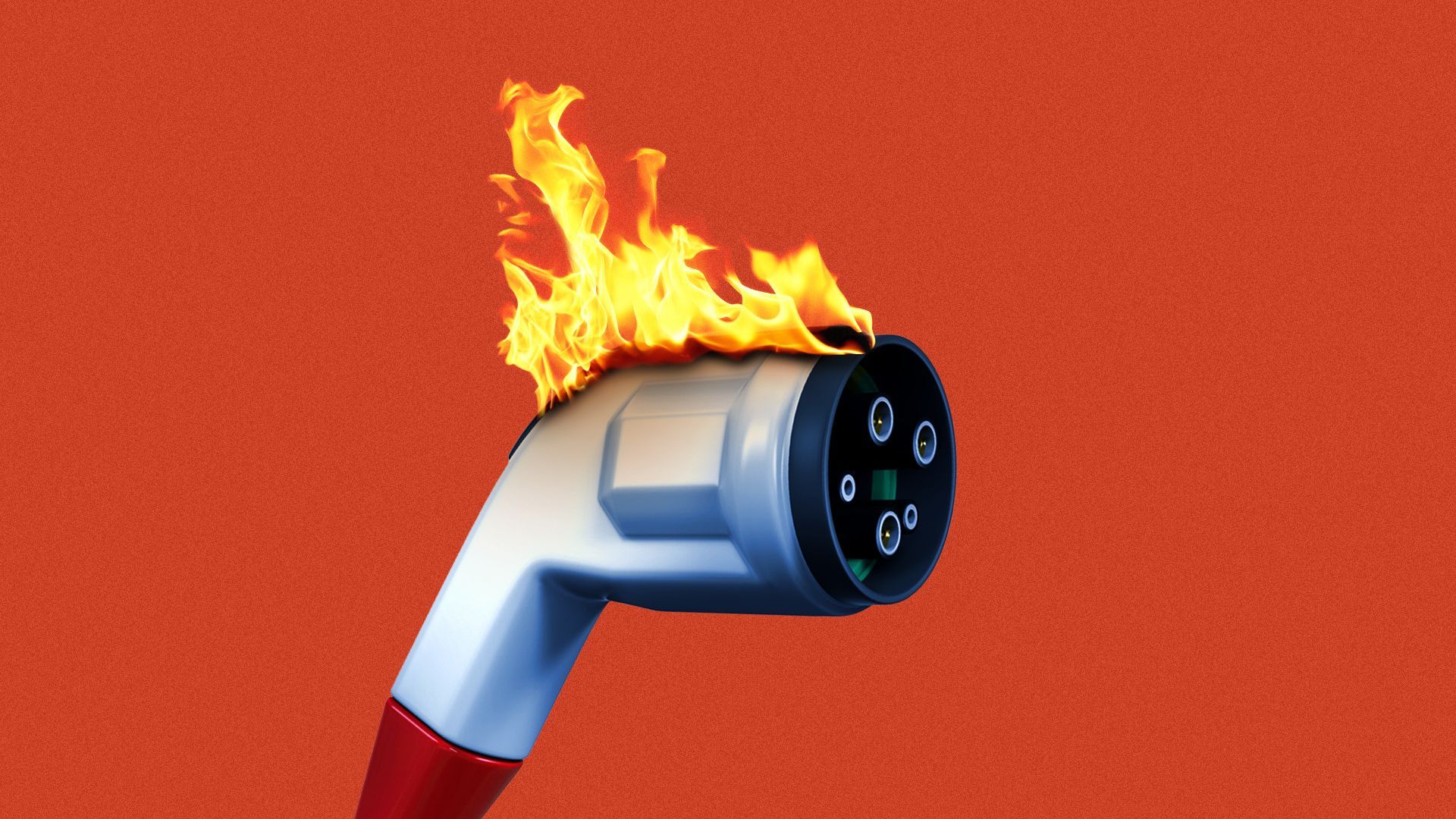 Illustration of an EV charger on fire.