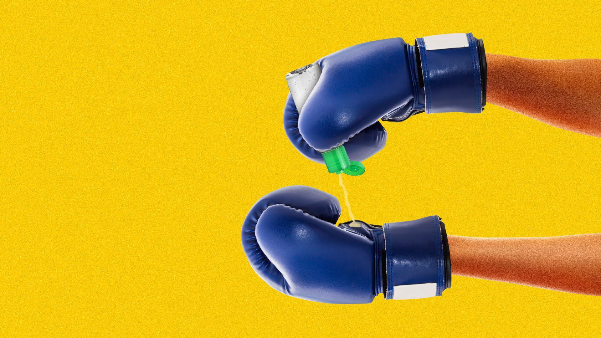 Illustration of someone applying hand sanitizer while wearing boxing gloves