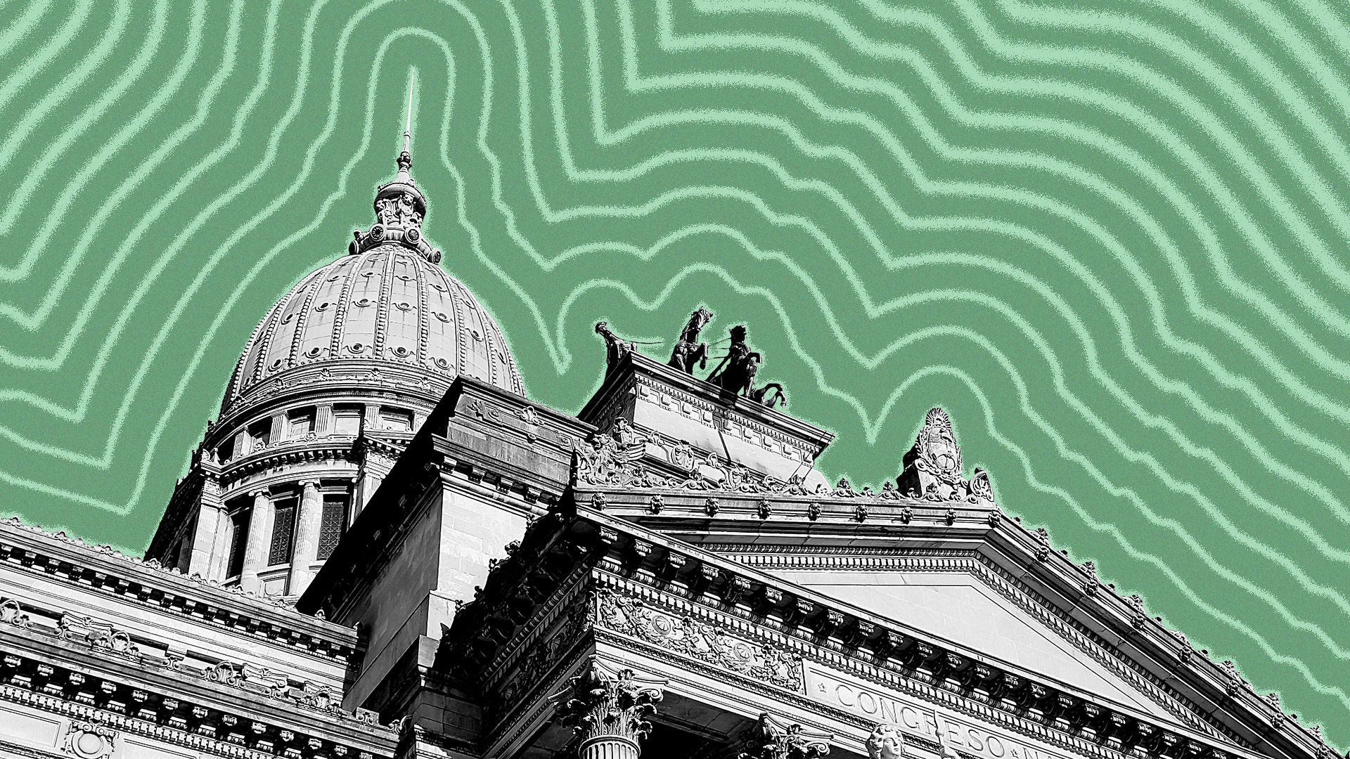 Illustration of Pennsylvania State Capitol building with lines radiating from it.
