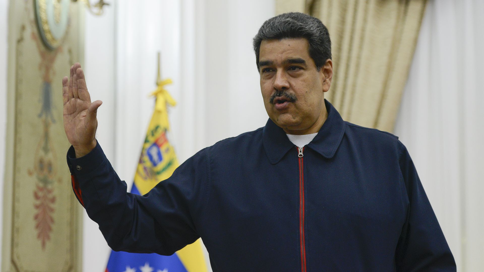 Nicolas Maduro (R) President of Venezuela speaks prior a meeting with EU special adviser for Venezuela