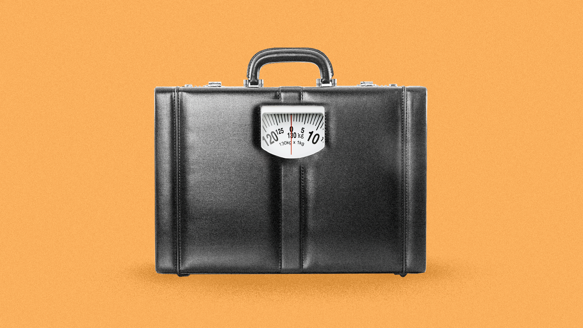 Illustration of a scale built into a leather briefcase.