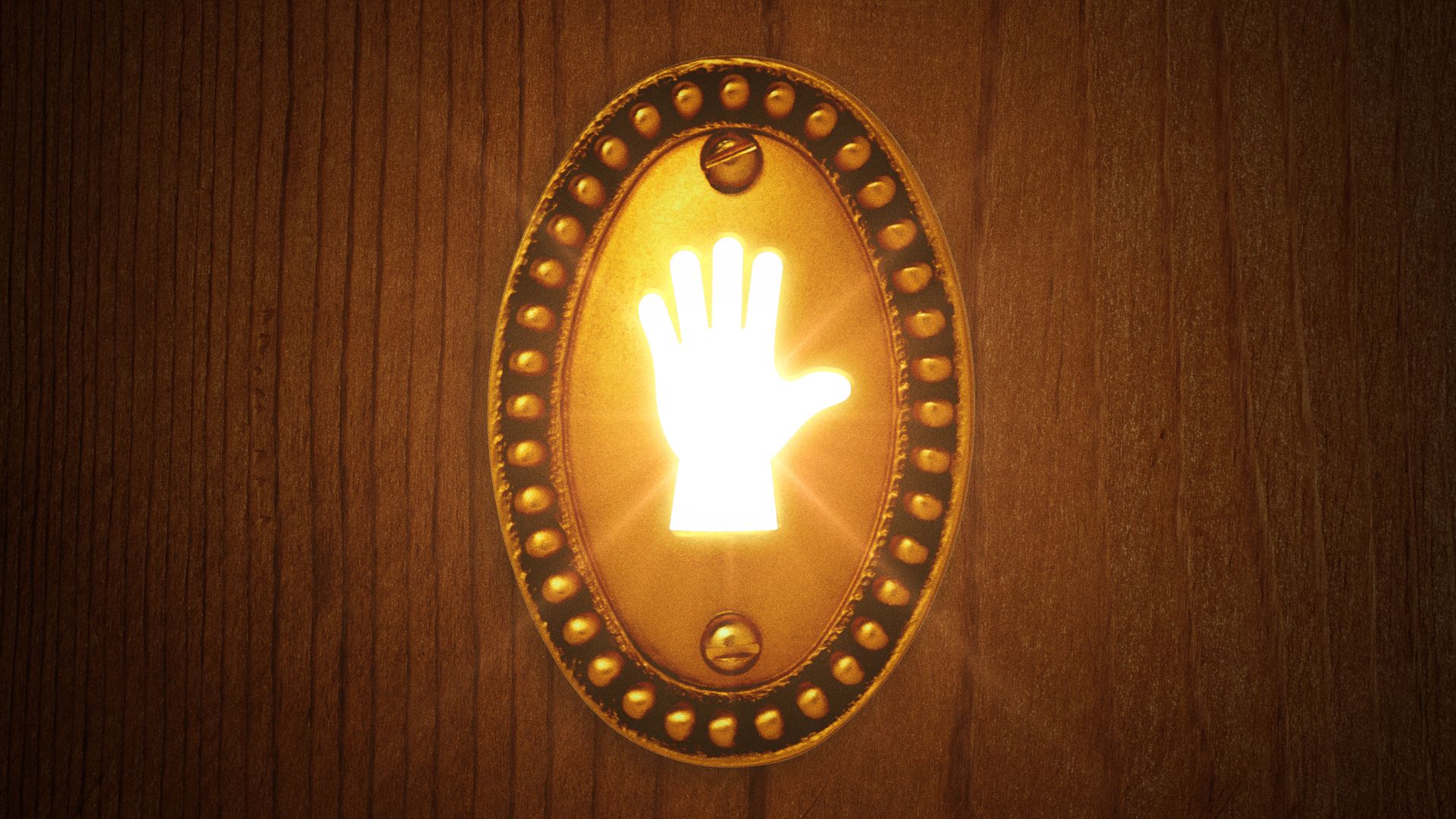 Illustration of a keyhole shaped like a hand. 