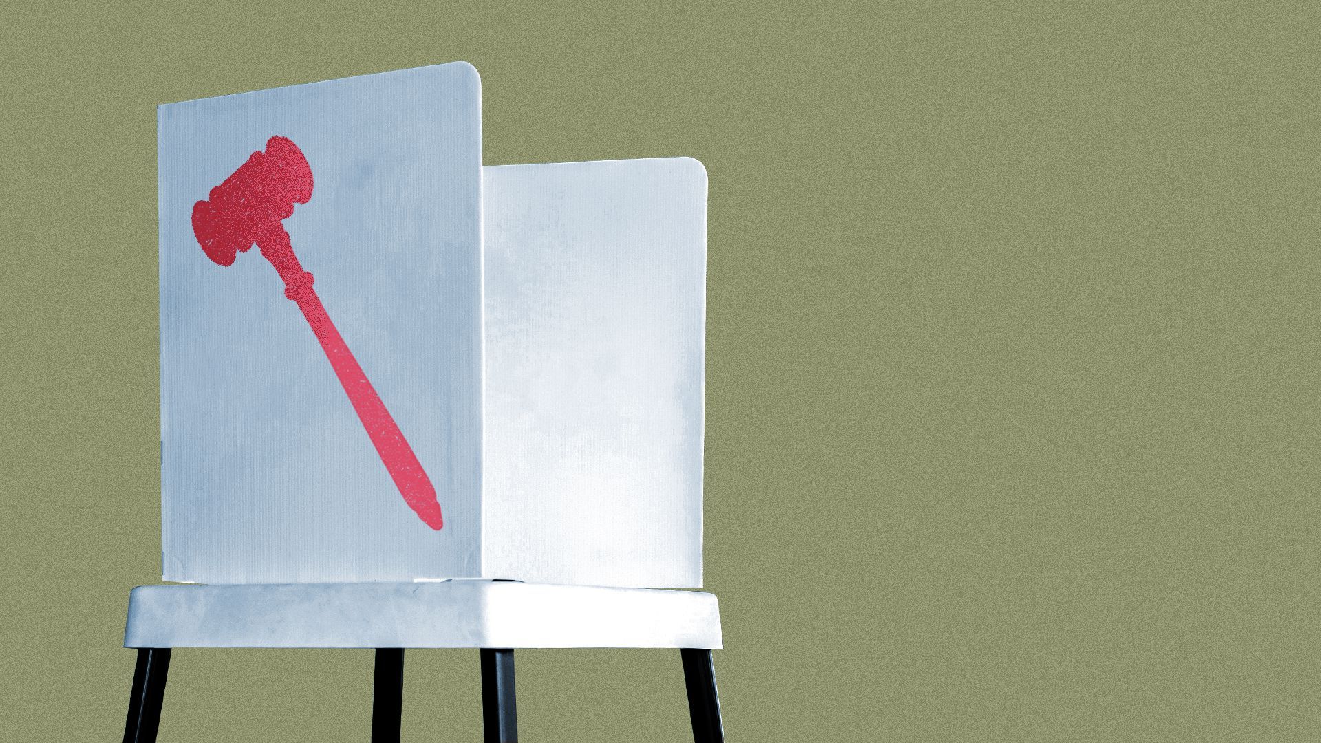Illustration of a voting booth with a gavel printed on the side.