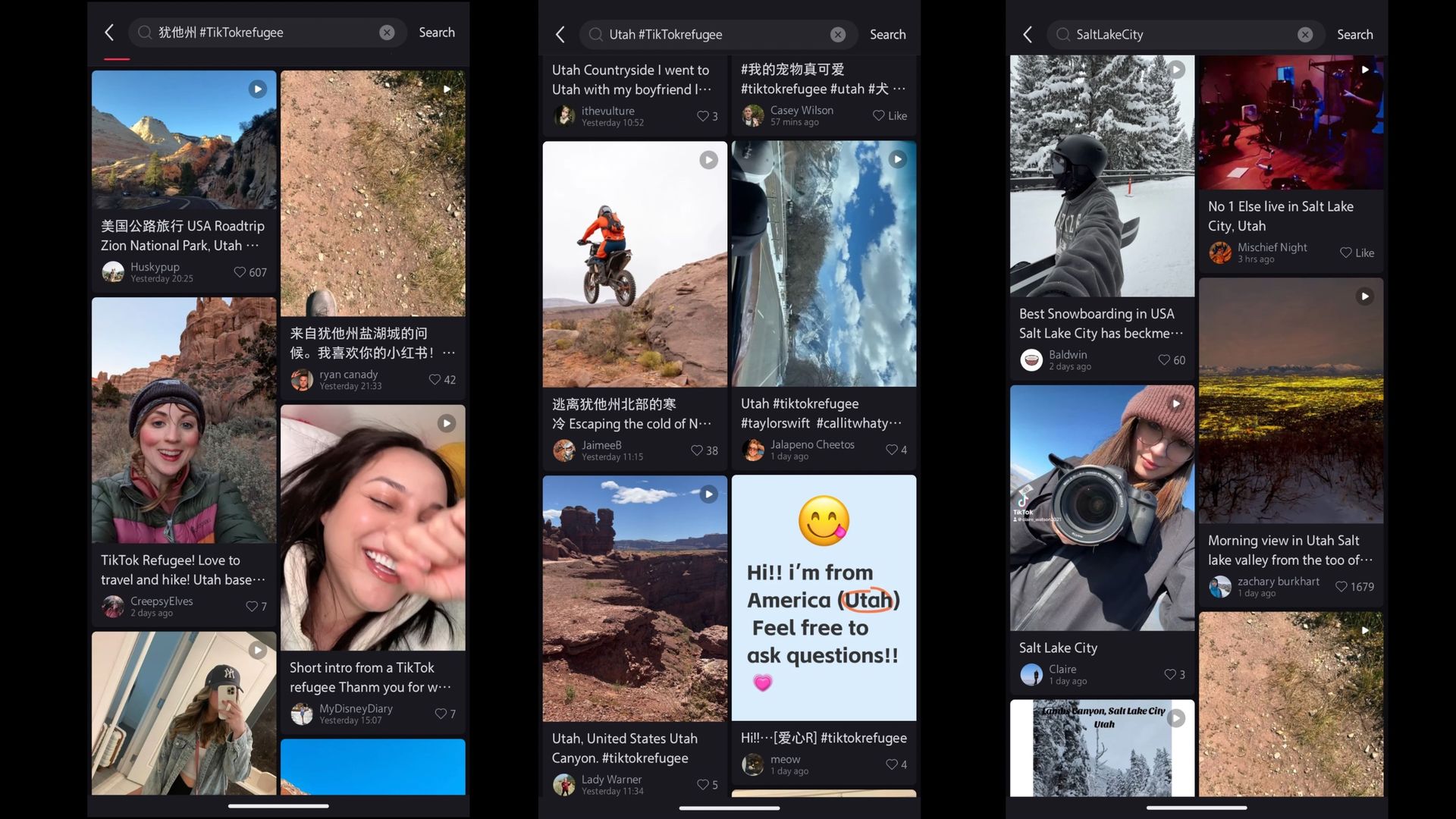 Video screengrabs from searches of RedNote
