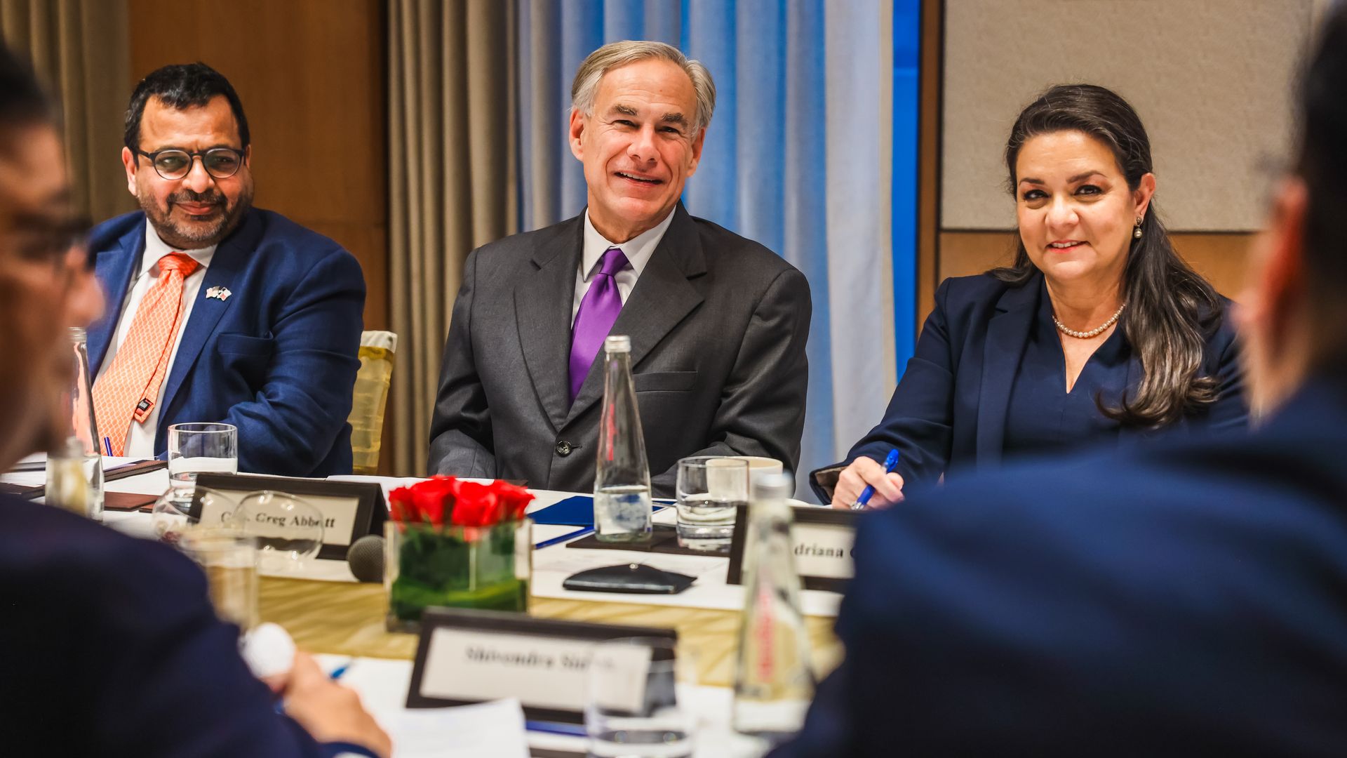 Dallas' Arun Agarwal (left) is part of the state's delegation to India as vice chair of the Texas Economic Development Corporation. Photo: Courtesy of Abbott's office