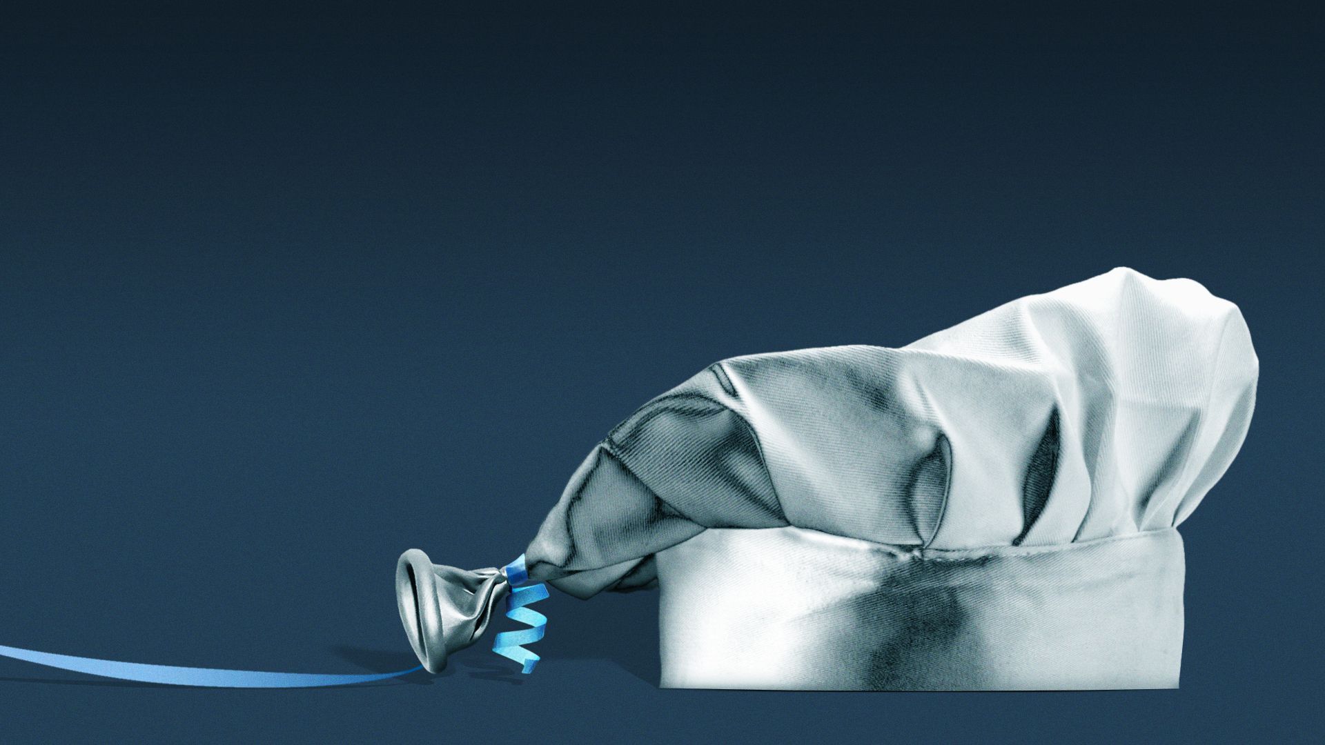 Illustration of a chef's toque deflating into a sad balloon.