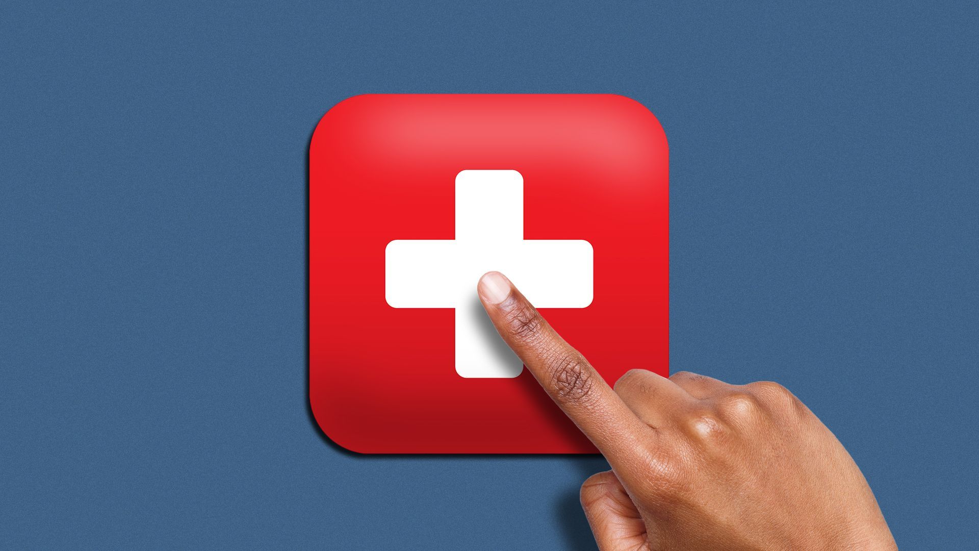 Illustration of a hand tapping an app icon with a medical cross