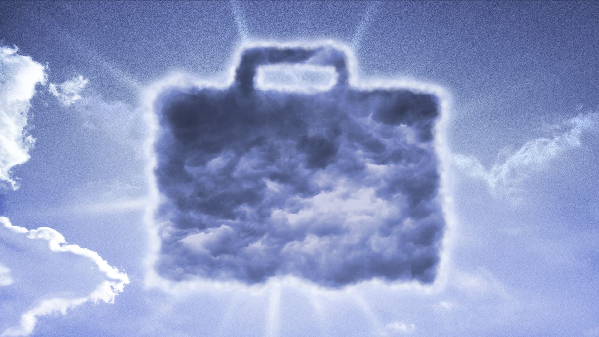 Illustration of a briefcase-shaped storm cloud with a silver lining