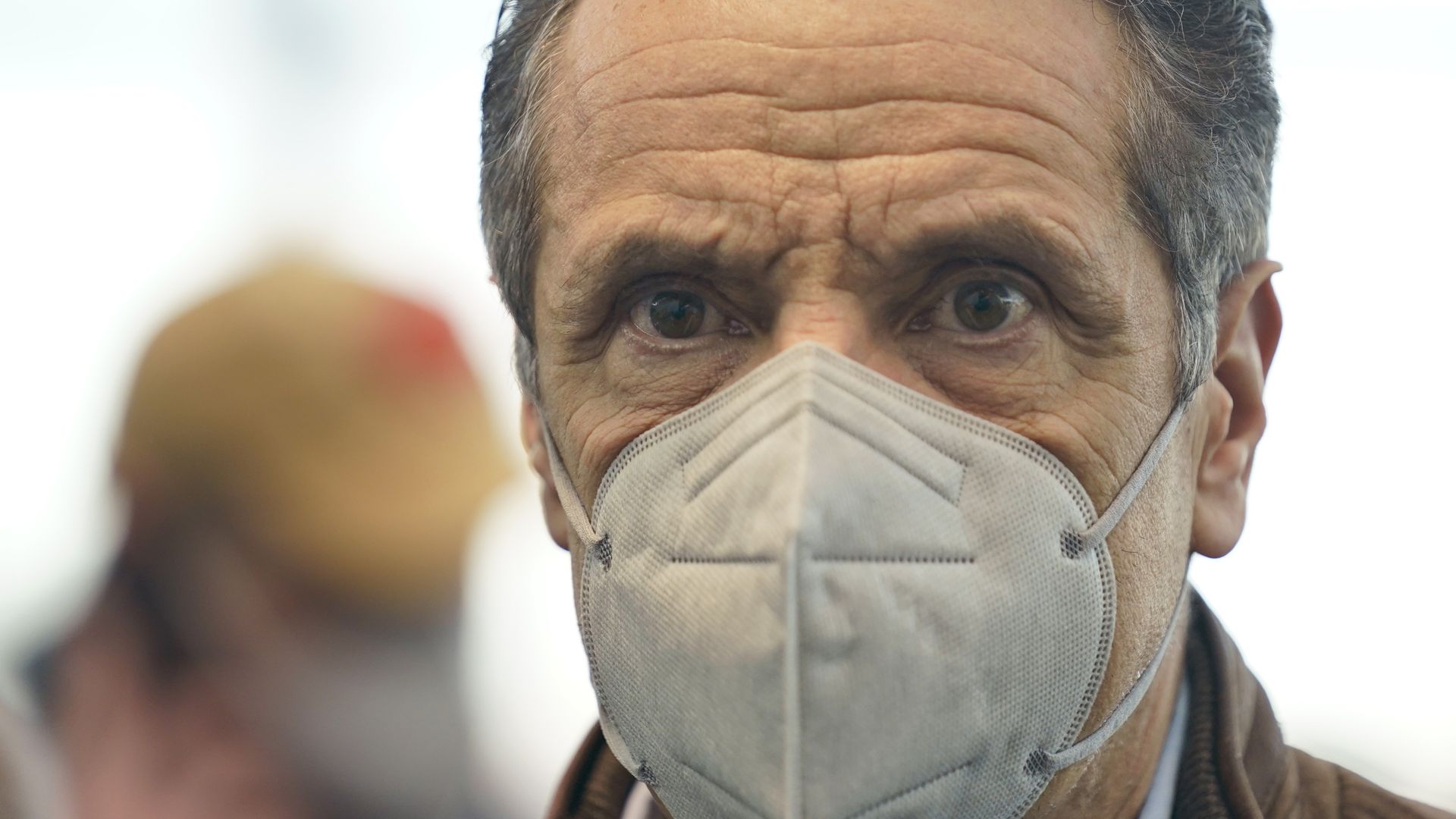 New York Gov. Andrew Cuomo is seen wearing an N-95 mask at an event on Monday.