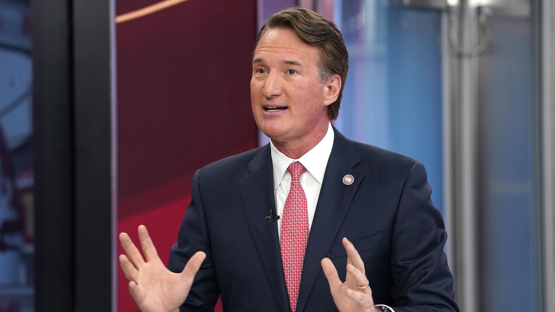 Virginia Governor Glenn Youngkin speaks during "Fox & Friends" at Fox News Channel Studios on October 10, 2024 in New York City. 