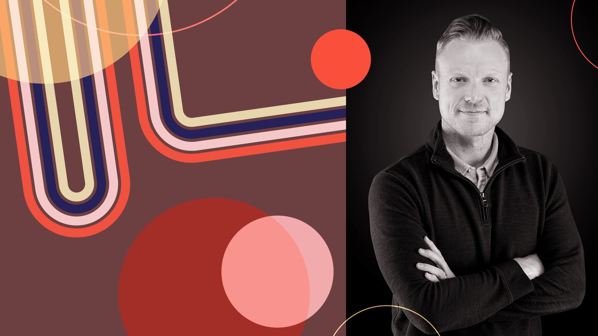 Photo illustration of Dave Beré with abstract shapes.