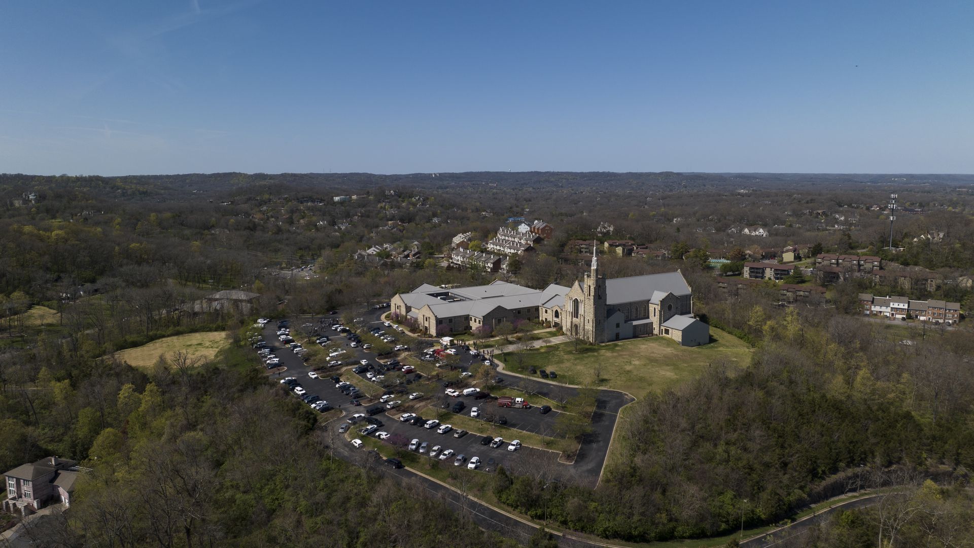 An aerial view shows the Covenant School 