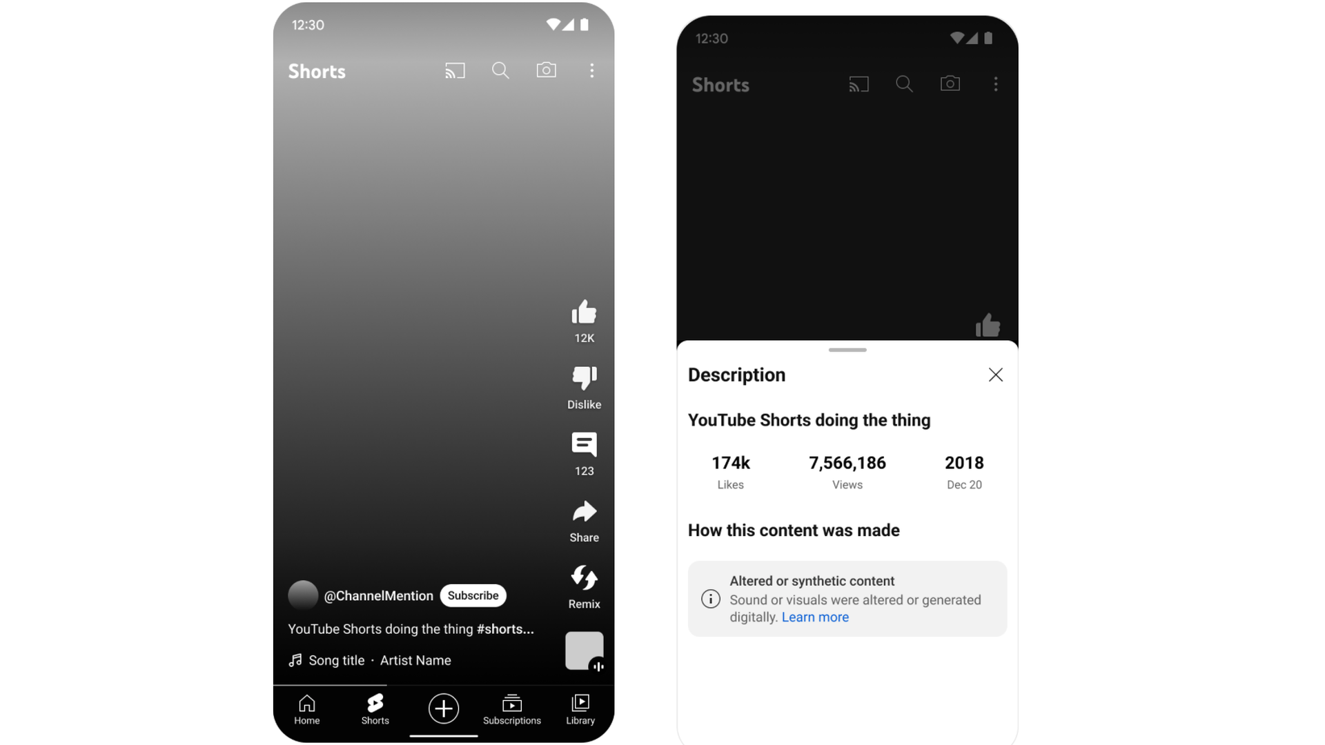 A mock-up of a new YouTube label for video that uses synthetic content. YouTube says it will place more prominent notifications when the video addresses a sensitive topic such as war, elections or health issues.
