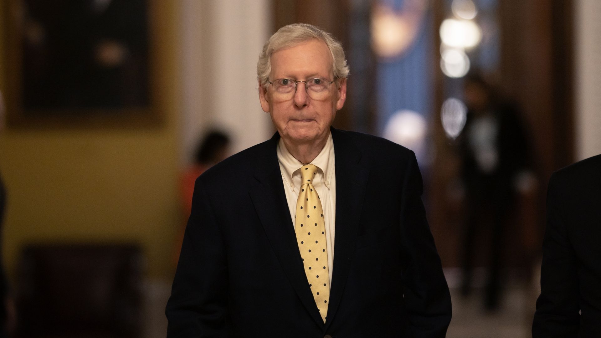 U.S. Senate Minority Leader Sen. Mitch McConnell (R-KY) departs the Senate Chambers 