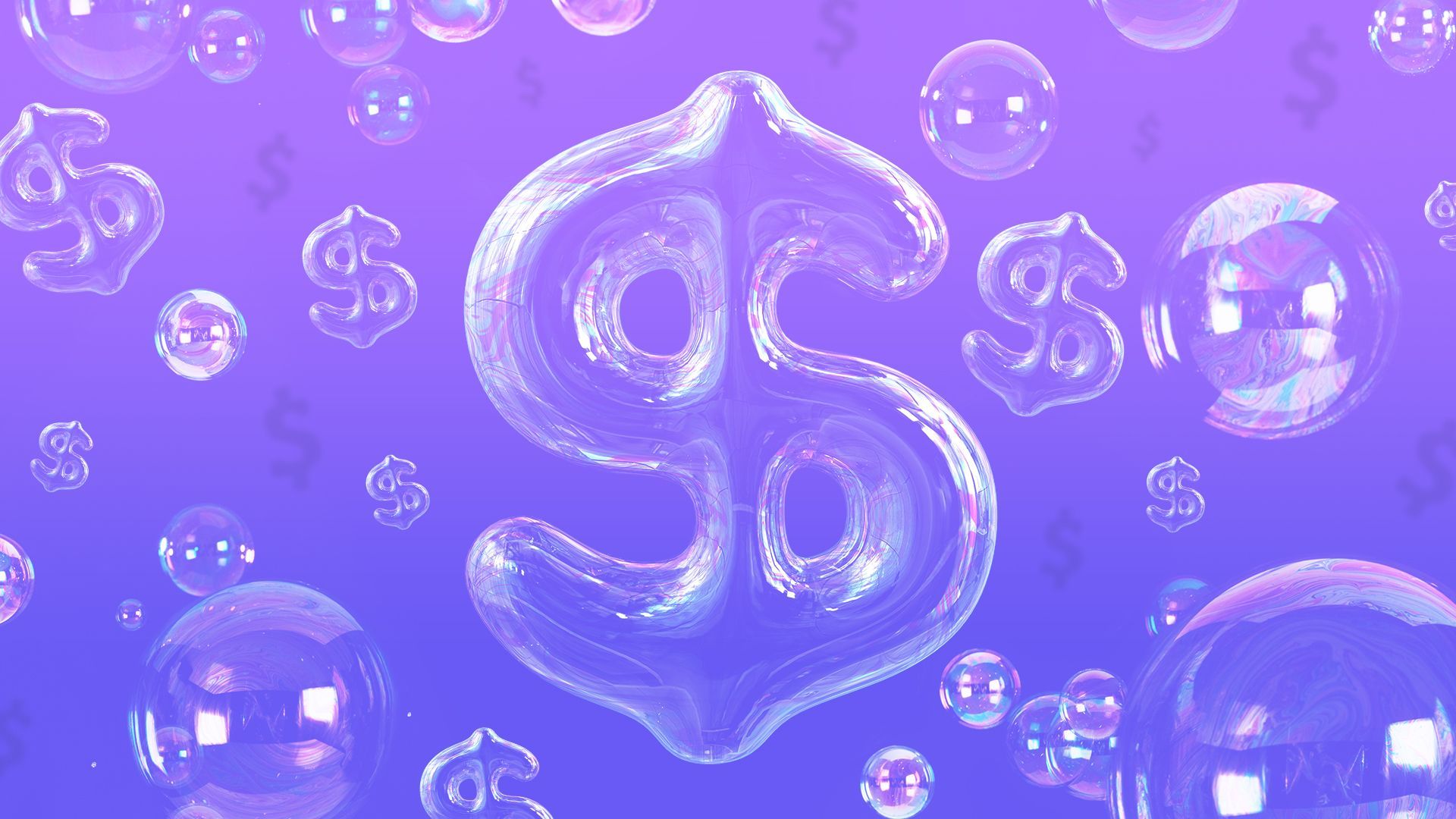 Illustration of bubbles, some in the shape of dollar signs