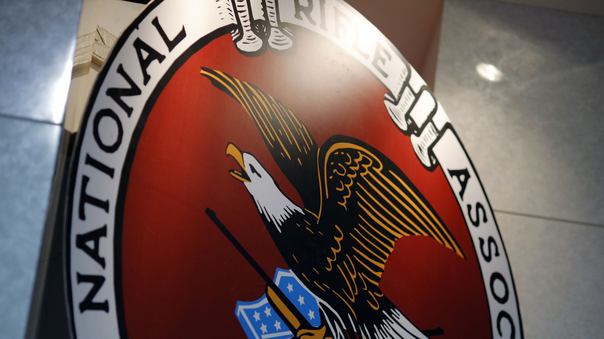 This is a close up of a large NRA logo. 