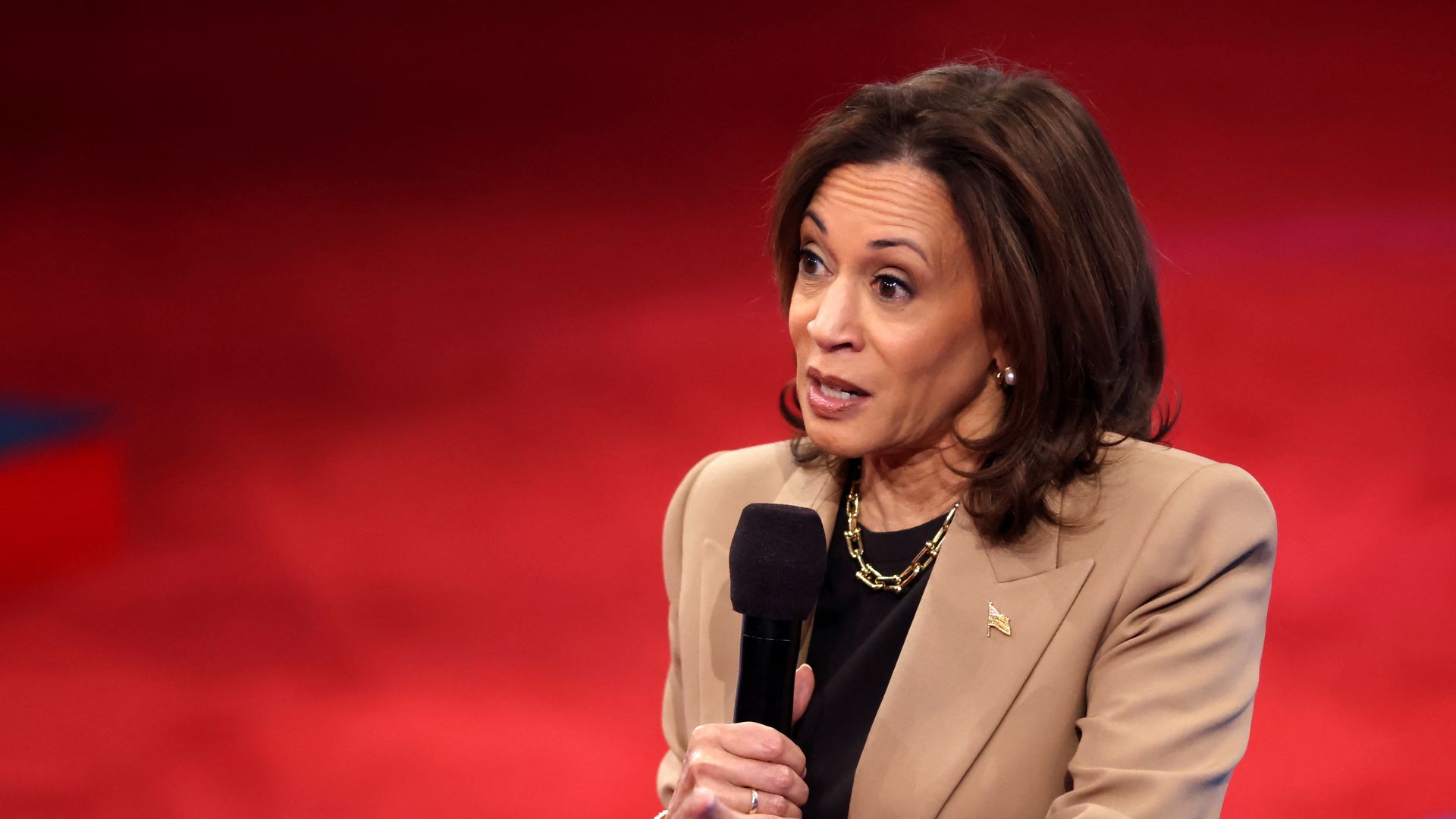 Vice President and Democratic presidential candidate Kamala Harris speaks during a Town Hall event hosted by Univision at the University of Nevada Las Vegas, in Las Vegas, Nevada, on October 10, 2024.