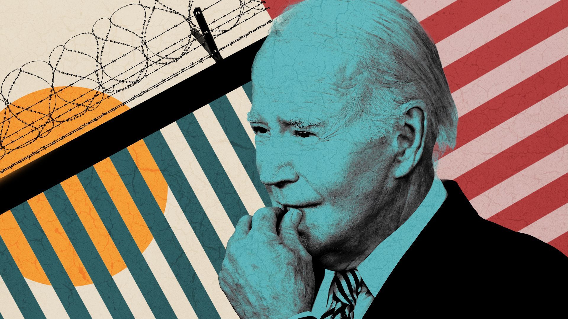 Illustration of President Biden with abstract shapes.