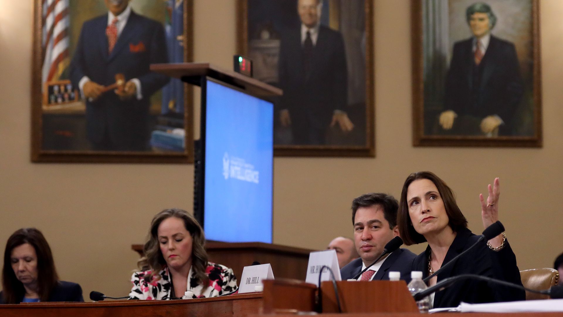 Fiona Hill testifies yesterday in the House Ways and Means Committee hearing room. Photo: Drew Angerer/Getty Images