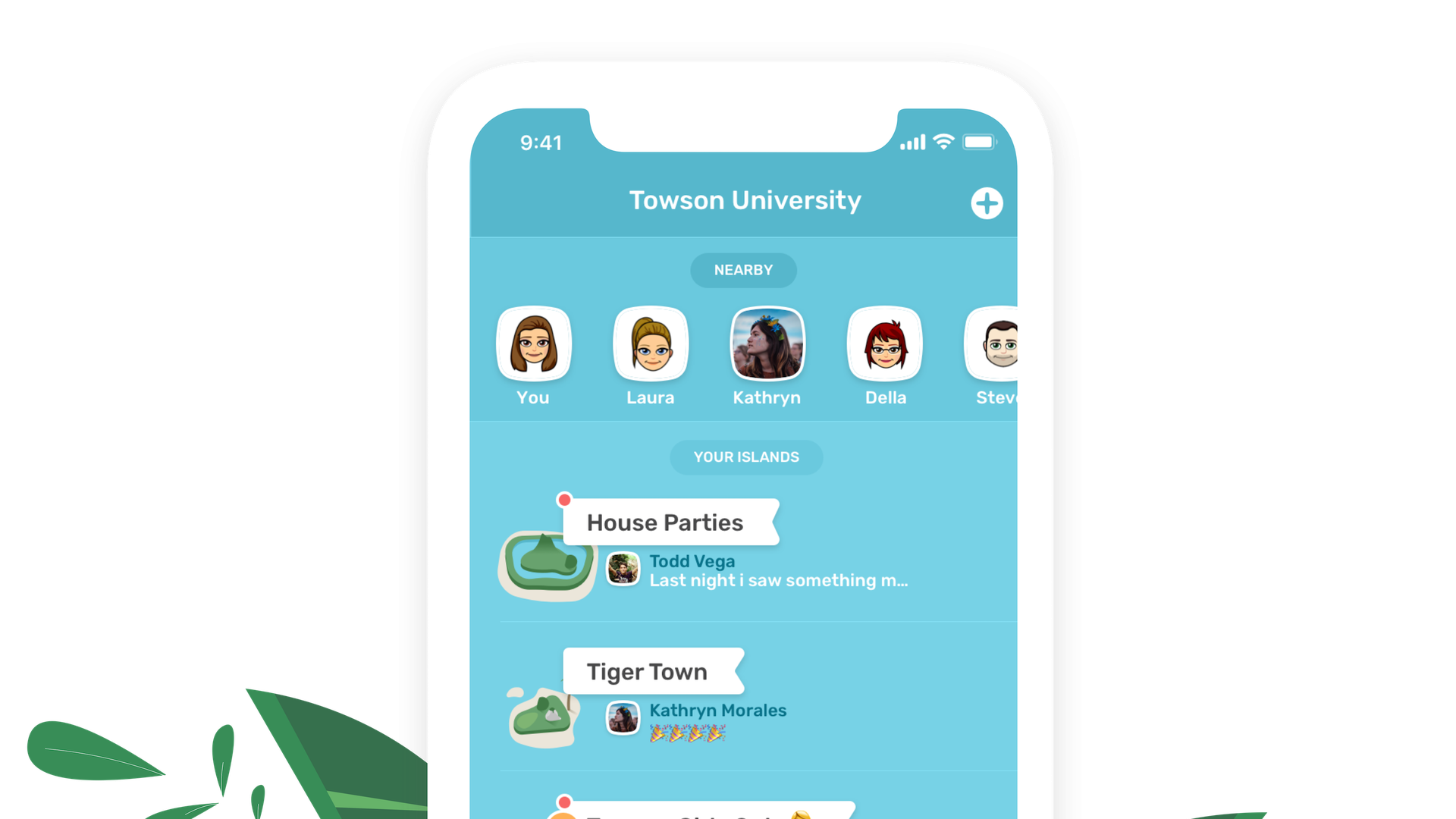 A screenshot of Islands, a group chat service for college students