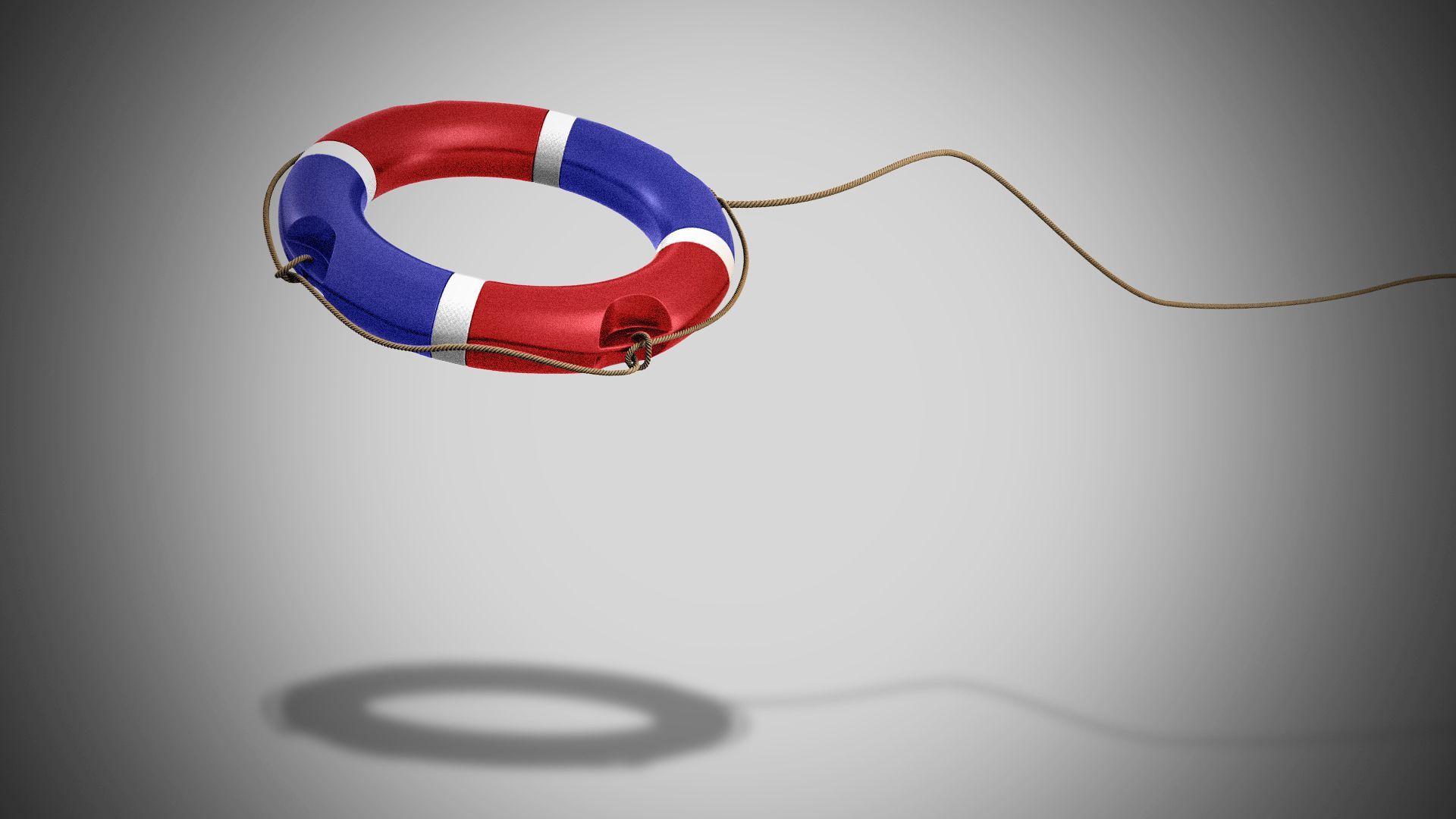 Illustration of a life preserver with the colors of the Russian flag being thrown. 