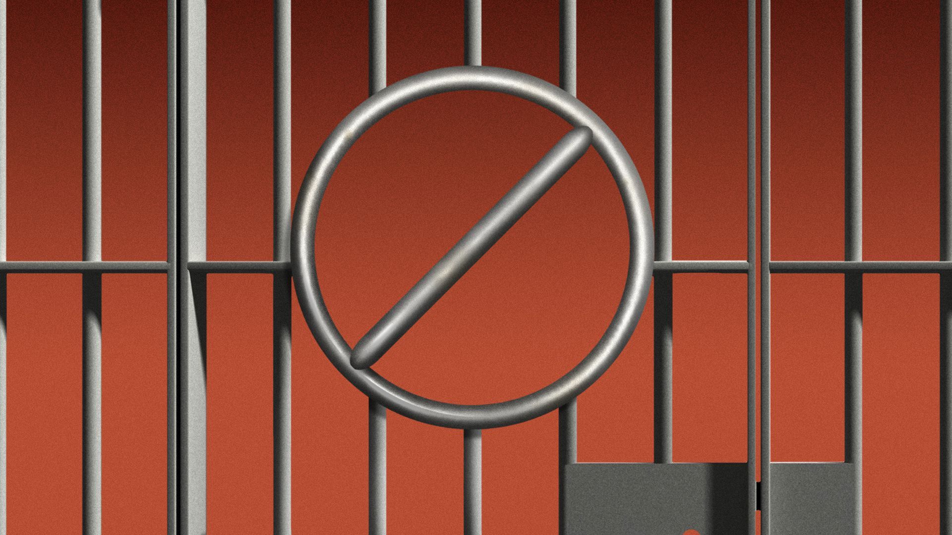 Illustration of the "No" symbol merged with jail cell bars.