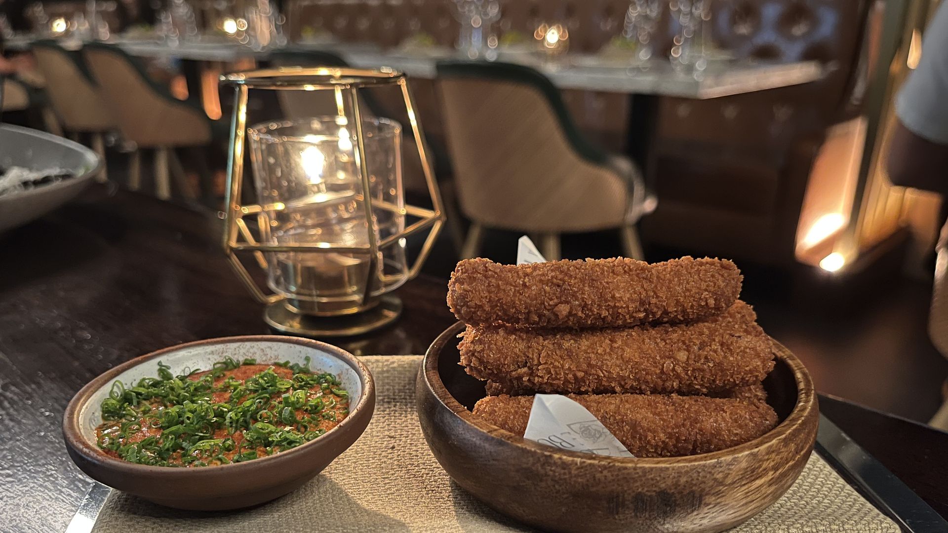The croquettes — served with basque cheese and smoked paprika emulsion -- at Beauty and the Butcher.