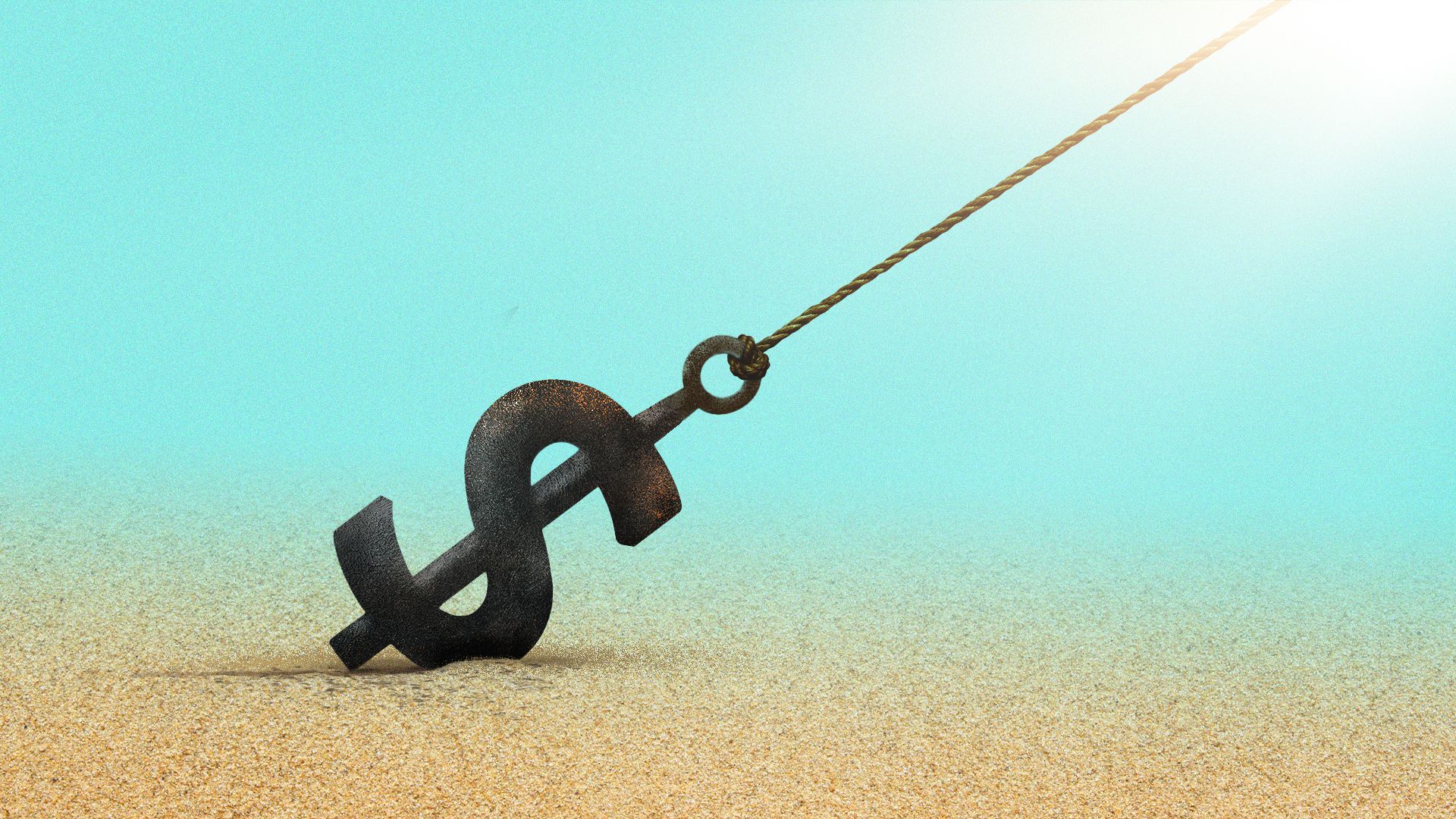 Illustration of a dollar sign anchor dragging through the sand