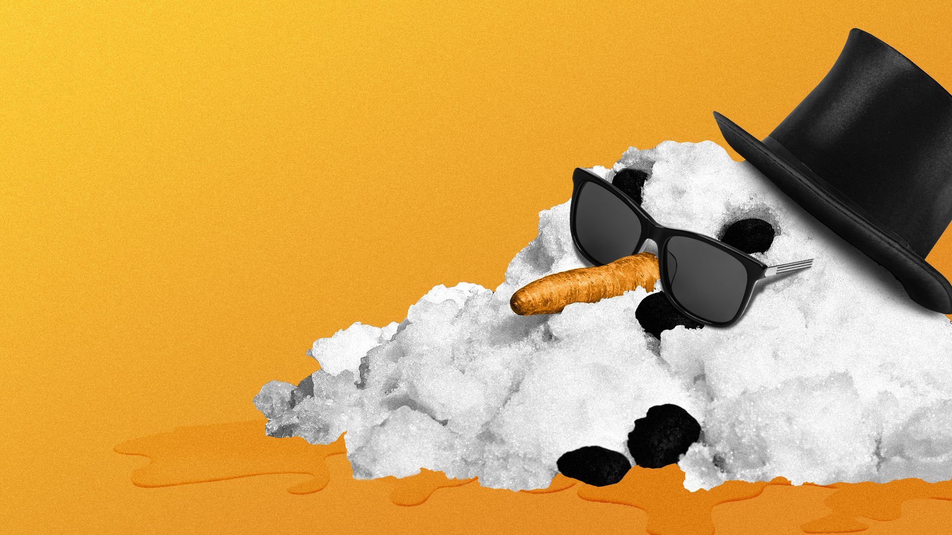 Illustration of a melted snowman wearing sunglasses.