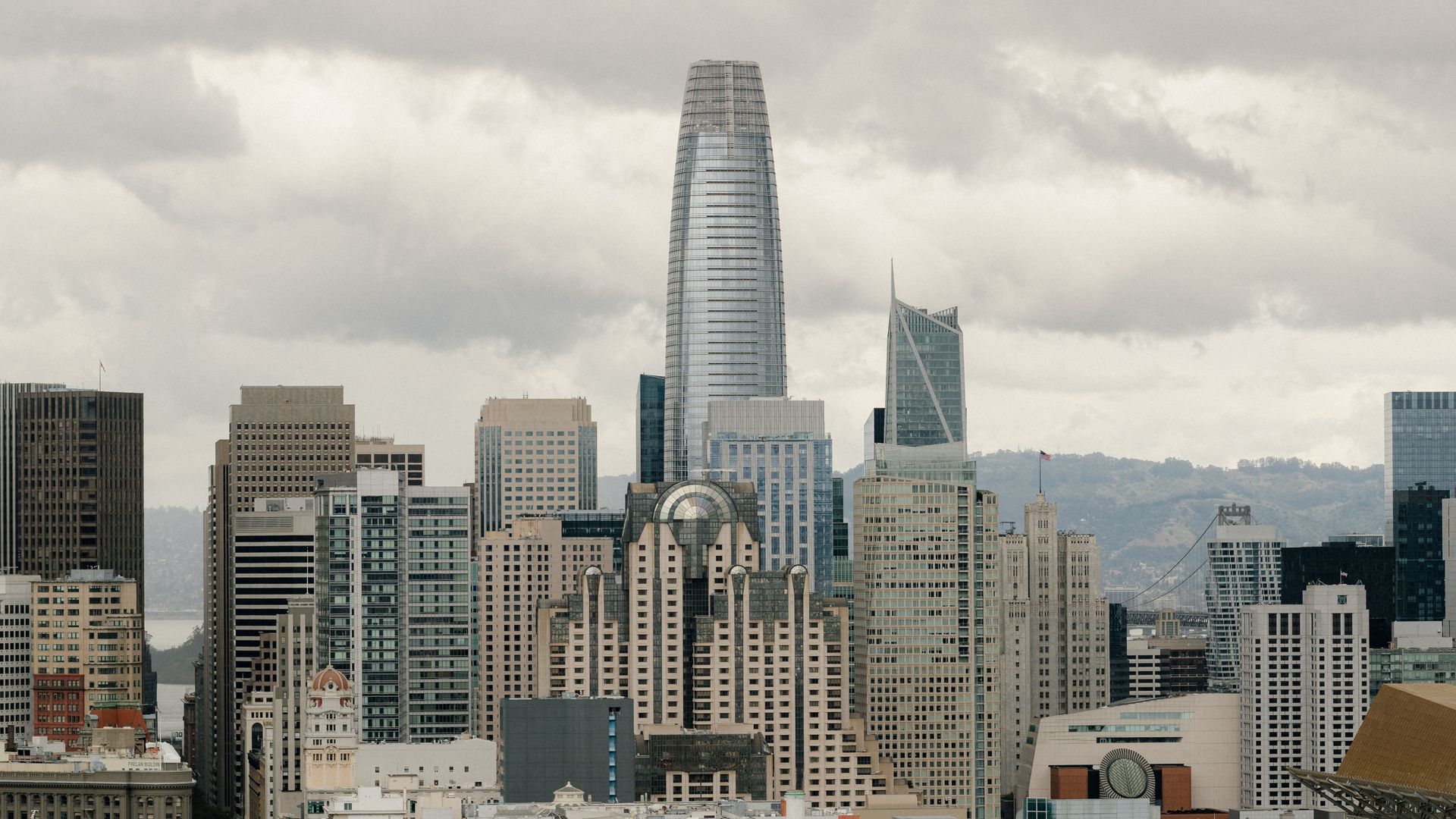 San Francisco downtown office buildings are pictured.