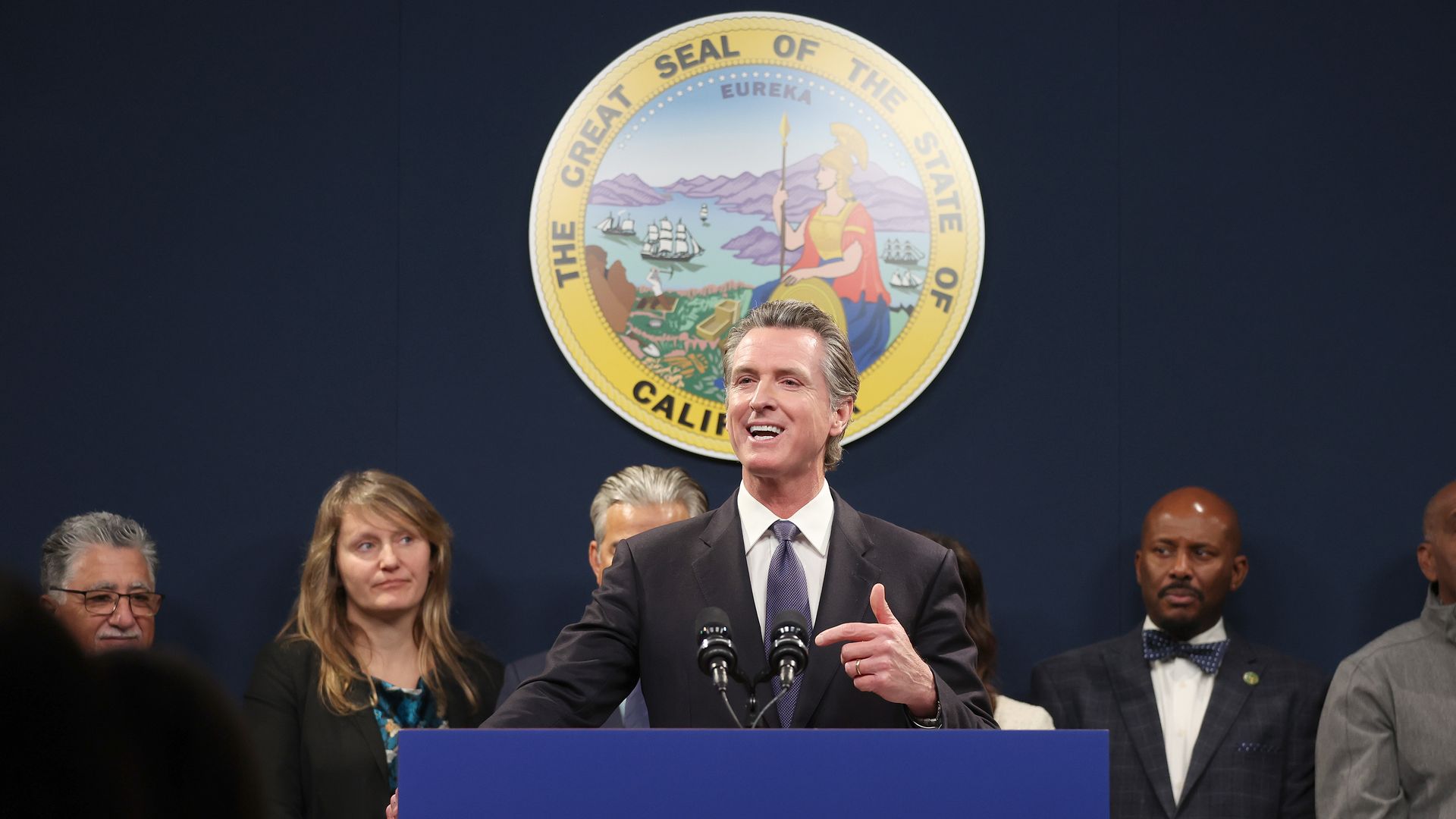 California Gov. Gavin Newsom speaks during a press conference on February 01, 2023 in Sacramento, California. 
