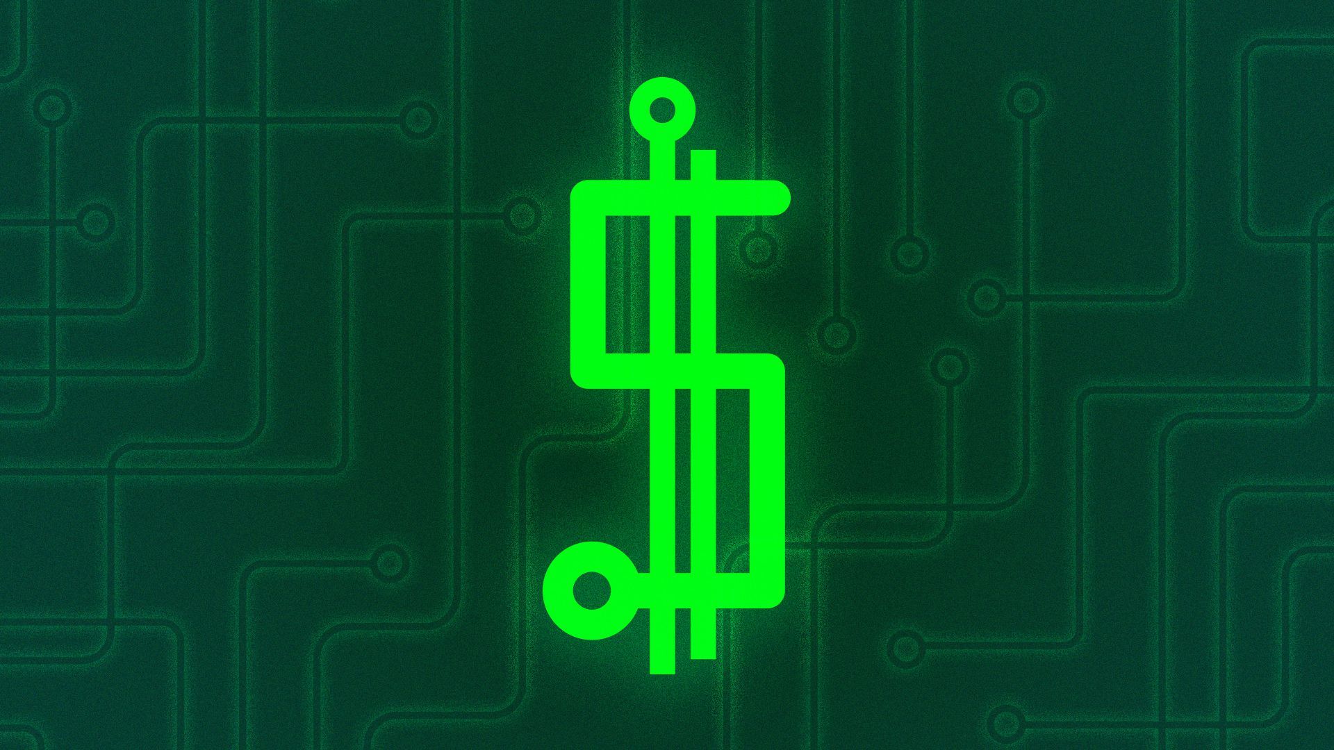 Illustration of a digital power grid map forming a dollar sign.