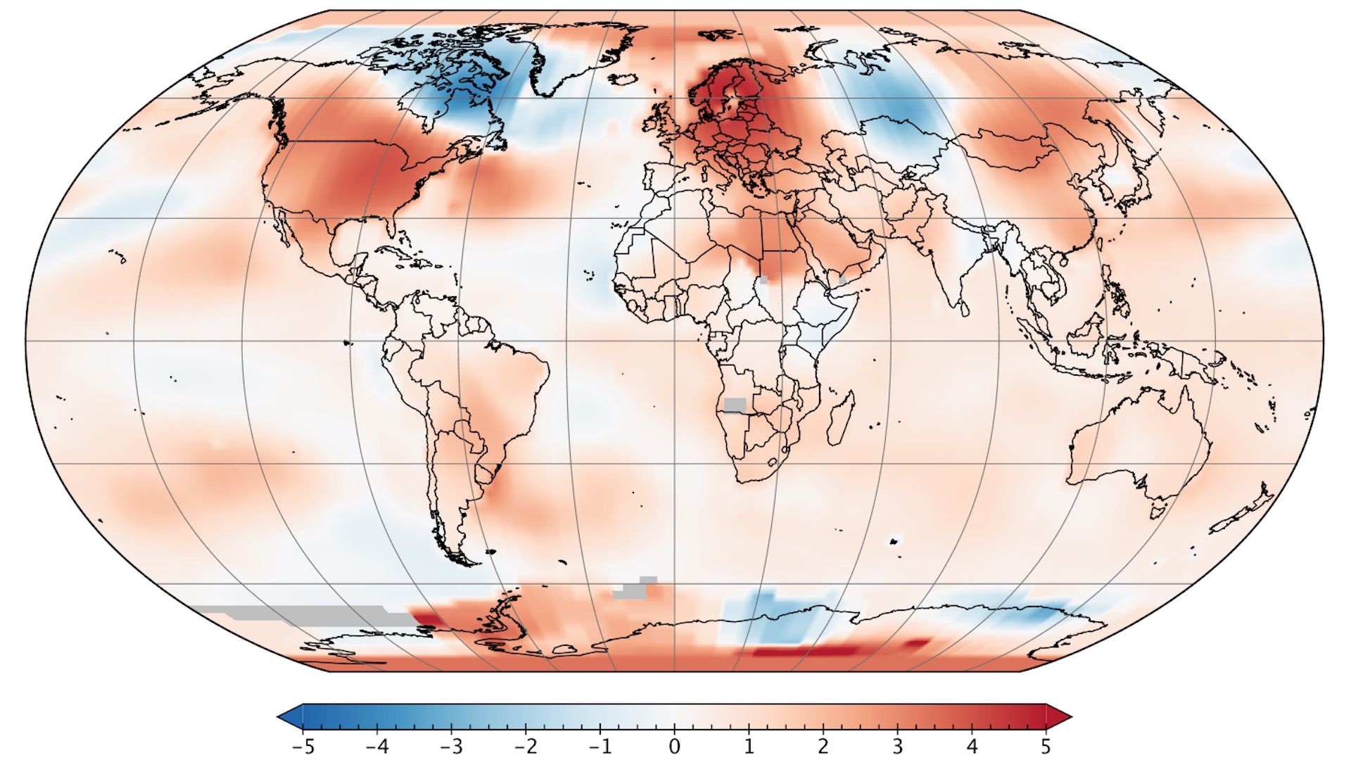 Map showing temperature anomalies during the month of May 2018.