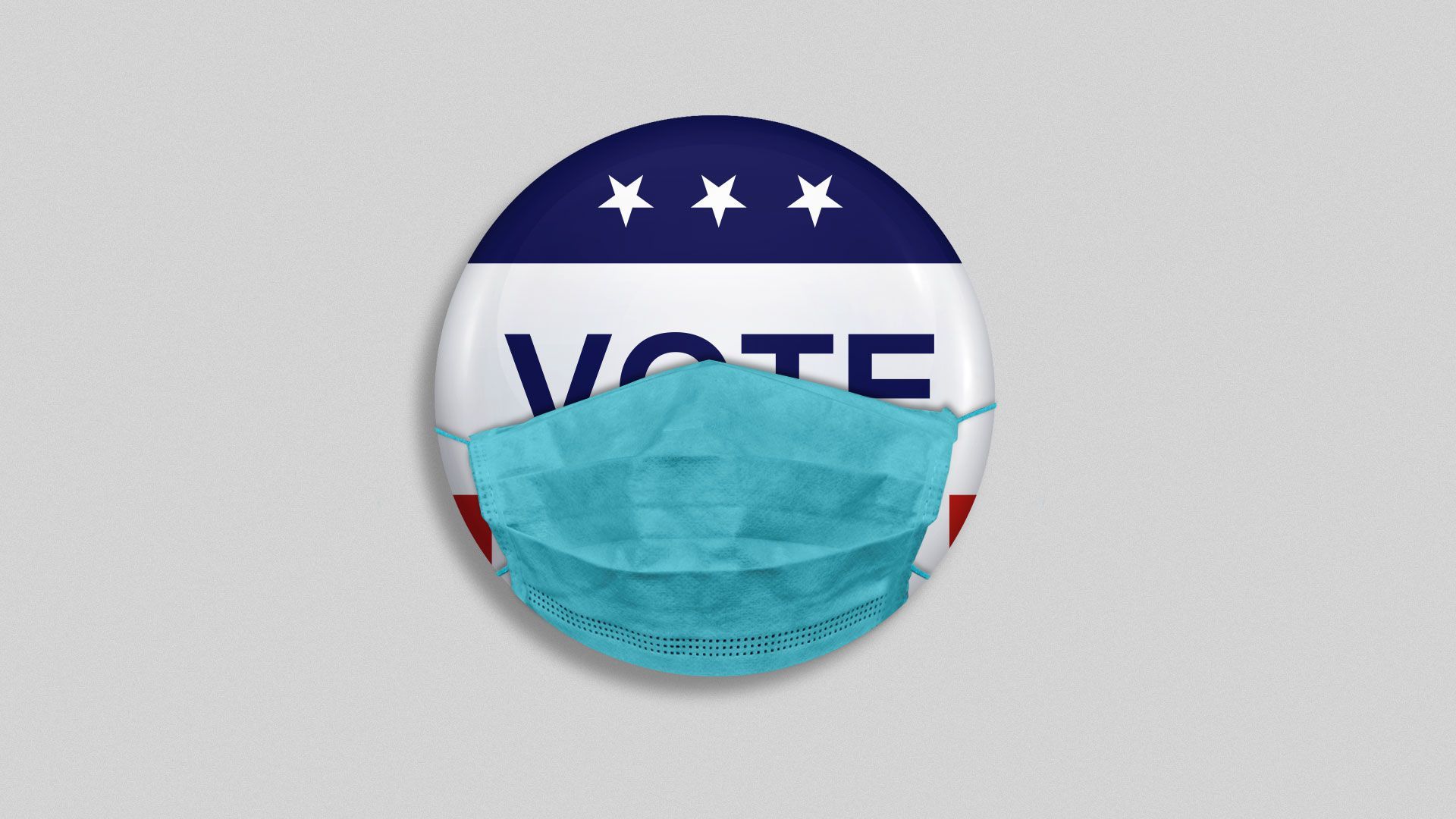 Illustration of voter button with a face mask.